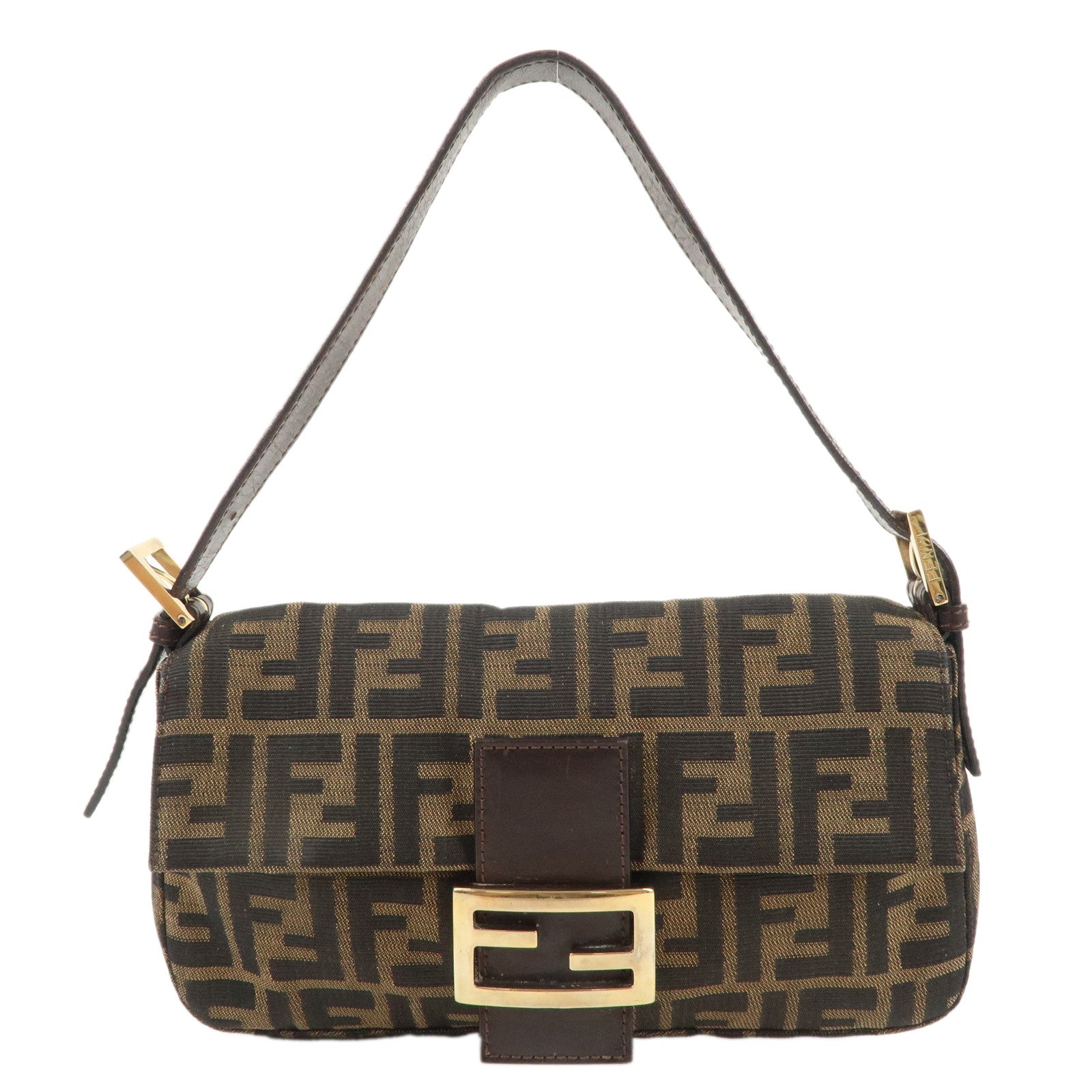 FNDI Mamma Baguette Canvas Leather Shoulder Bag Brown 26424