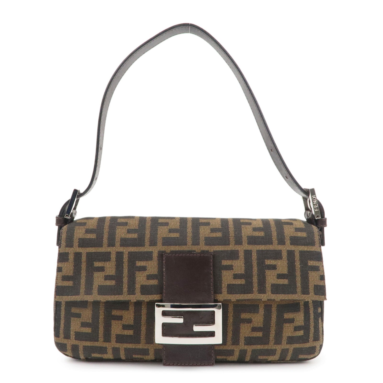 FNDI Mamma Baguette Canvas Leather Shoulder Bag Brown Black 26424