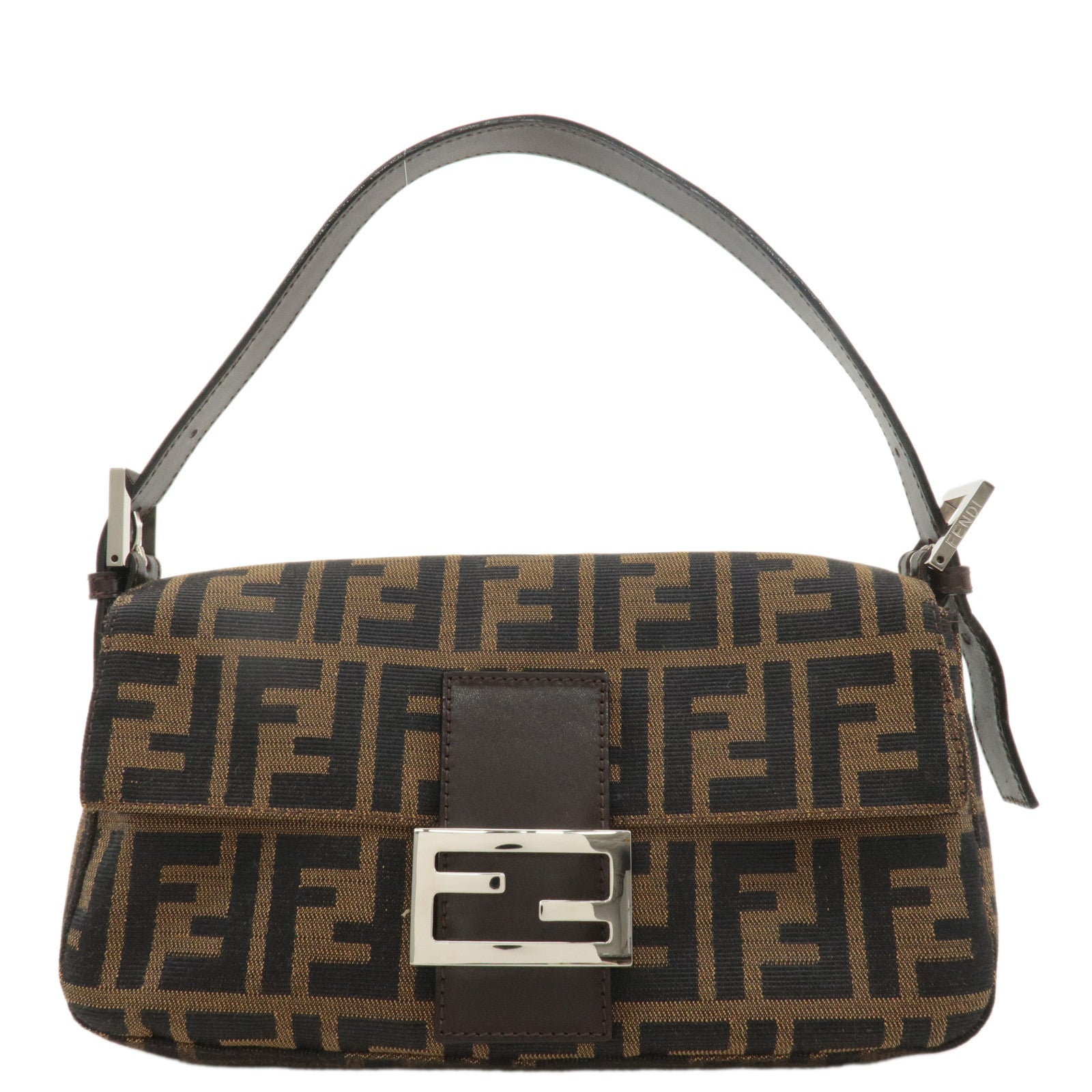 FNDI Mamma Baguette Canvas Leather Shoulder Bag Brown Black 26424