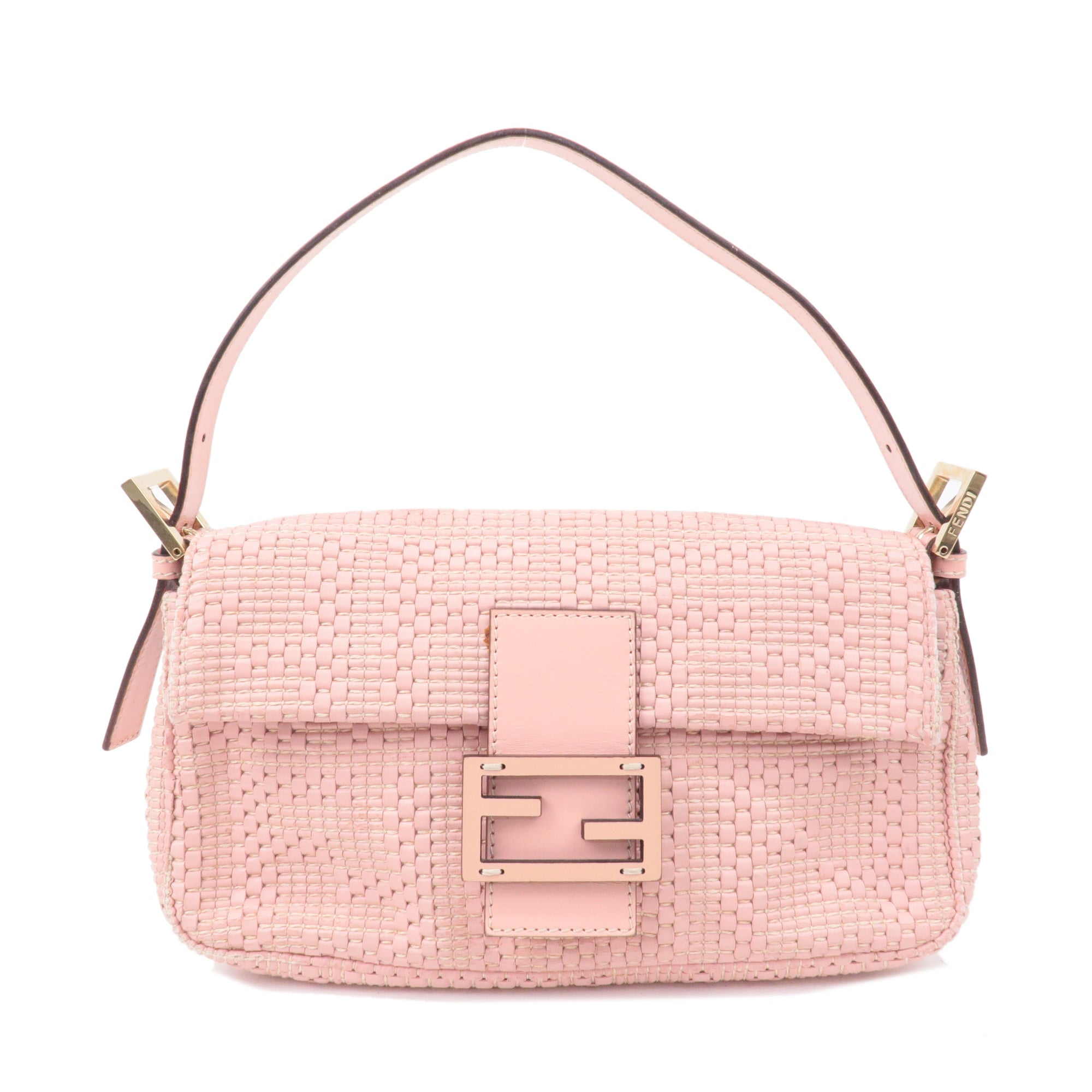 FNDI Mamma Baguette Leather Braided Shoulder Bag Pink 8BR600