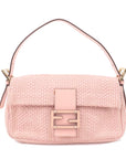 FNDI Mamma Baguette Leather Braided Shoulder Bag Pink 8BR600