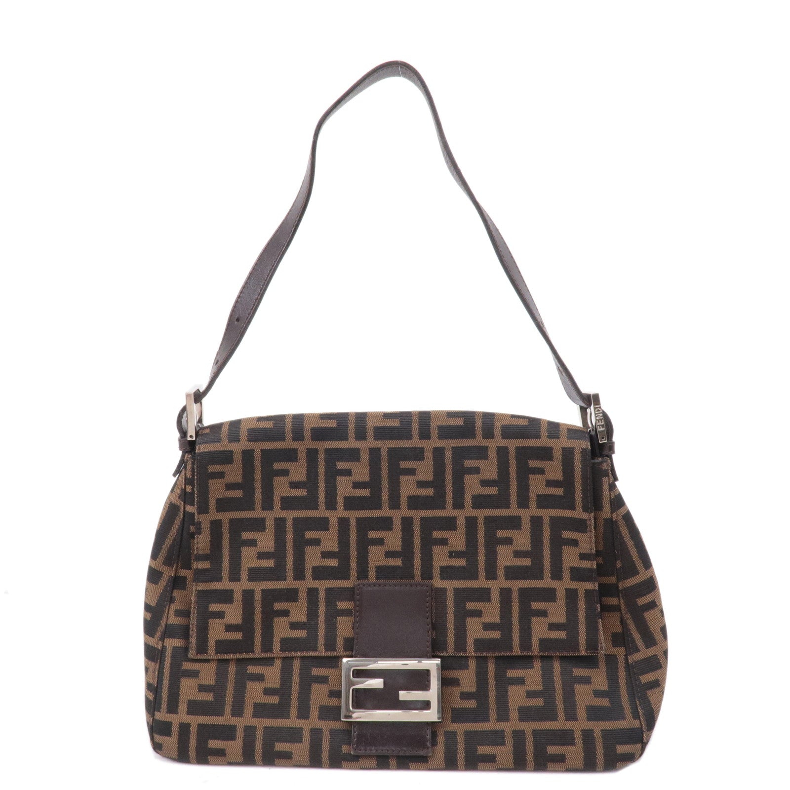 FNDI Mamma Baguette Zucca  Canvas Leather Shoulder Bag