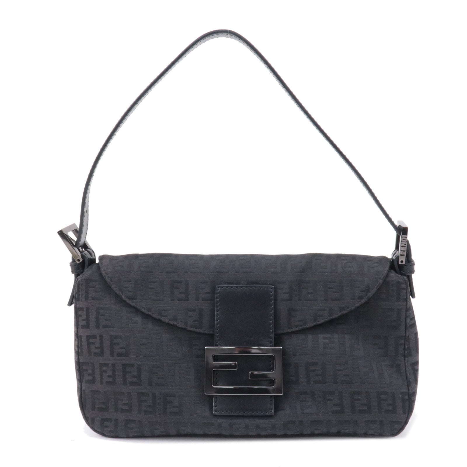 FNDI Mamma Baguette Zucchino Canvas Leather Black 8BR003