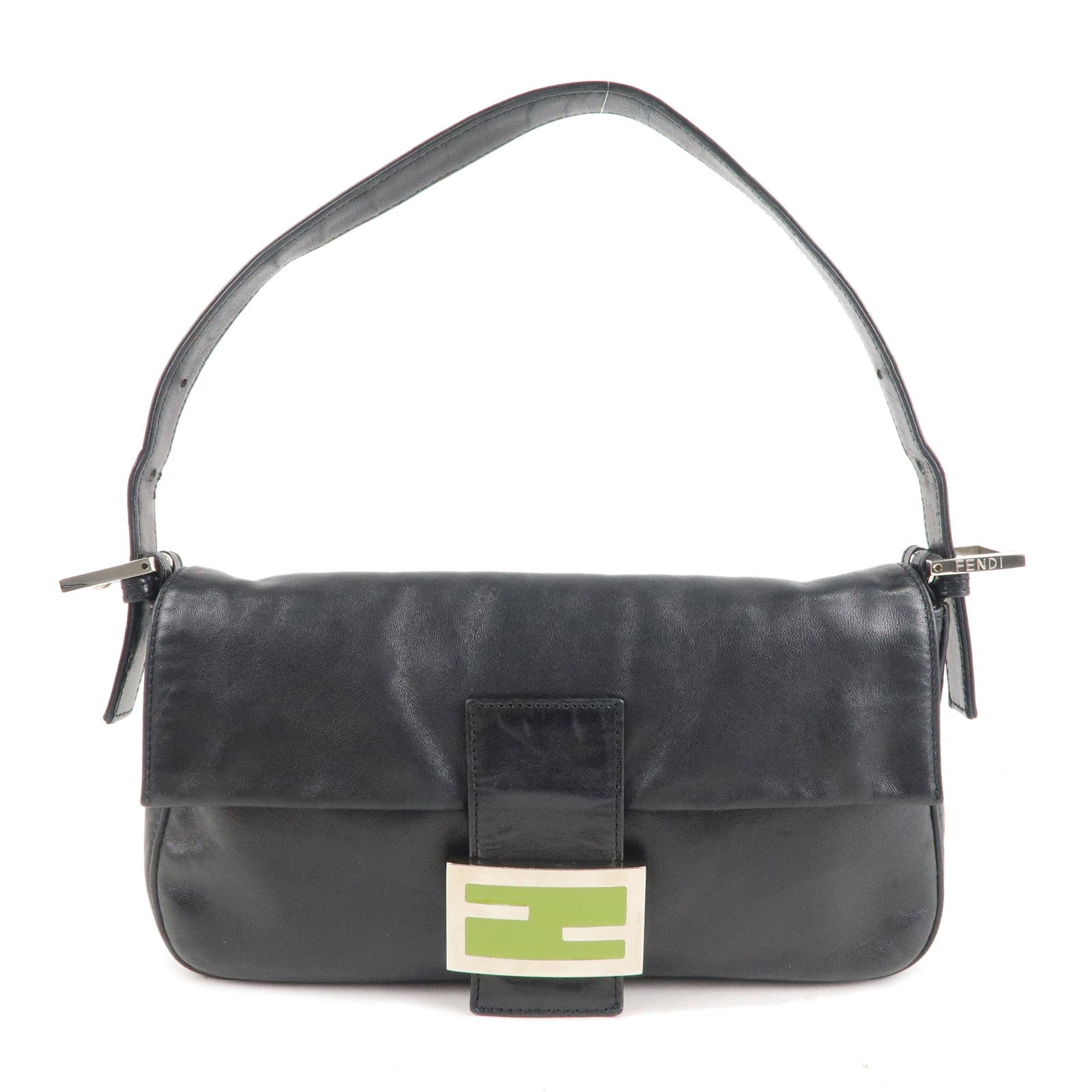 FNDI Mamma Baguette Leather Hand Bag Shoulder Bag Black Green