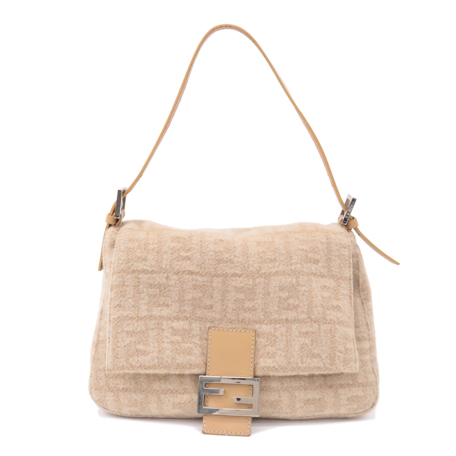 FNDI Mamma Baguette Zucca Wool Leather Shoulder Bag 26325