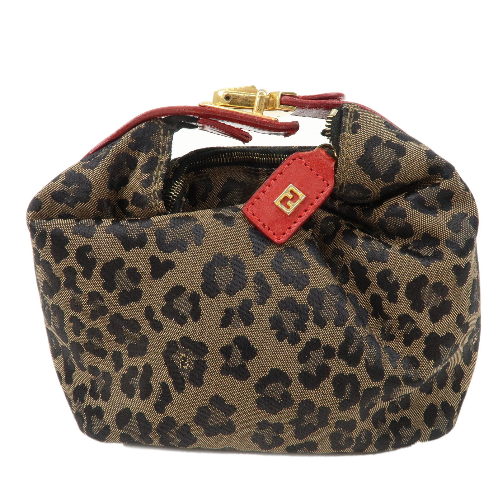 FNDI Leopard Canvas Leather Vanity Bag Cosmetic Pouch 263600