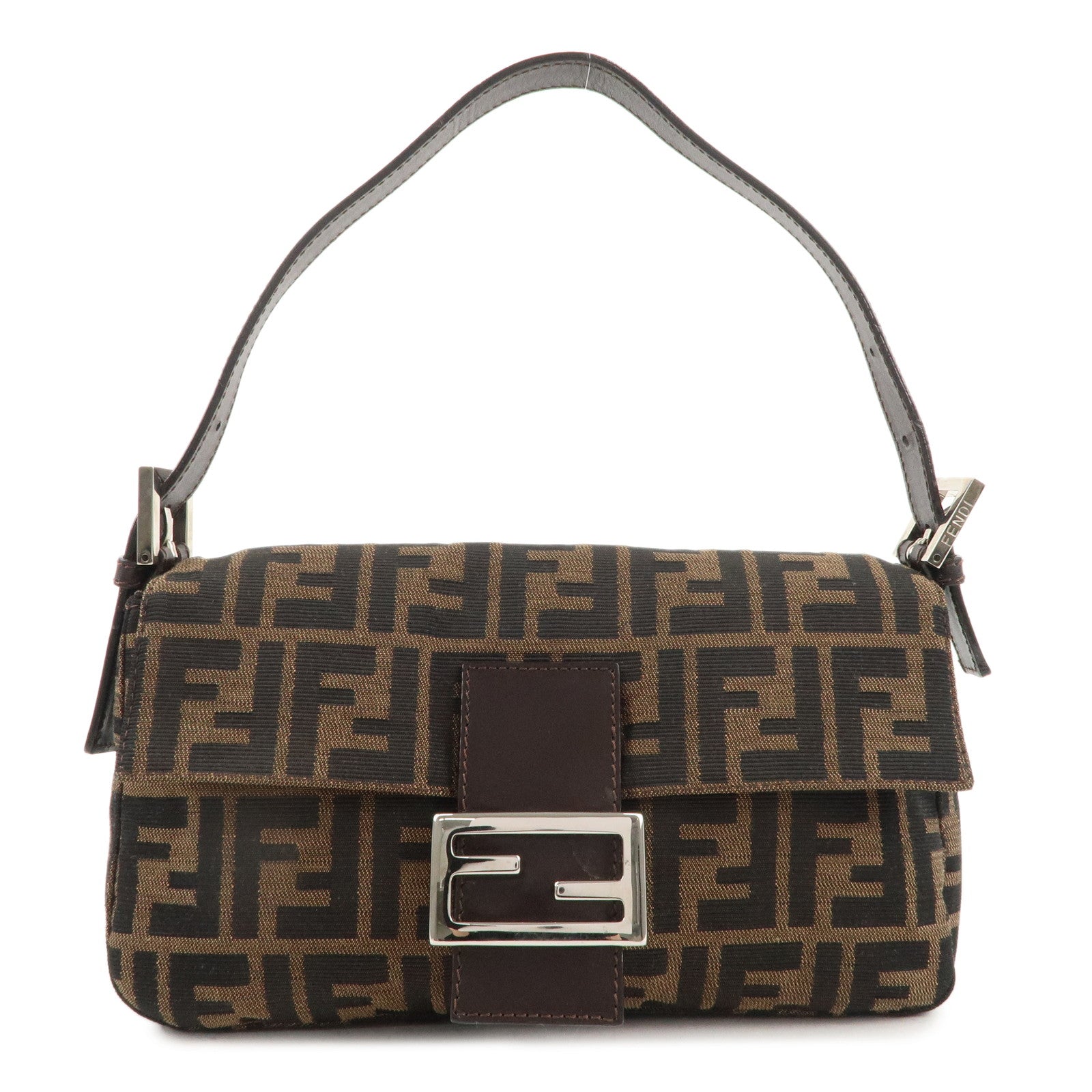 FNDI Mamma Baguette Canvas Leather Shoulder Bag Brown Black 26424