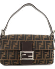 FNDI Mamma Baguette Canvas Leather Shoulder Bag Brown Black 26424