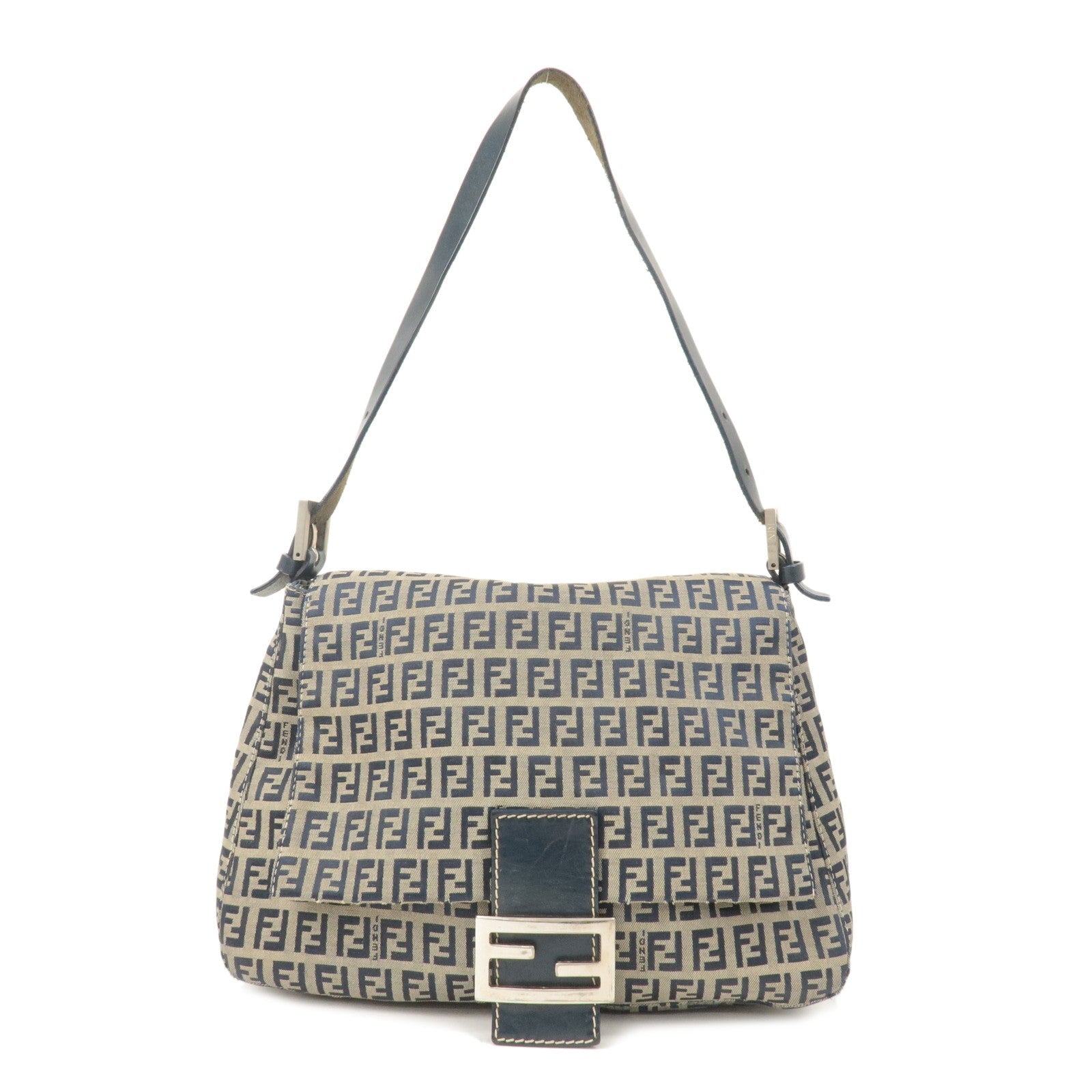 FNDI Mamma Baguette Zucchino Canvas Leather Shoulder Bag 26325