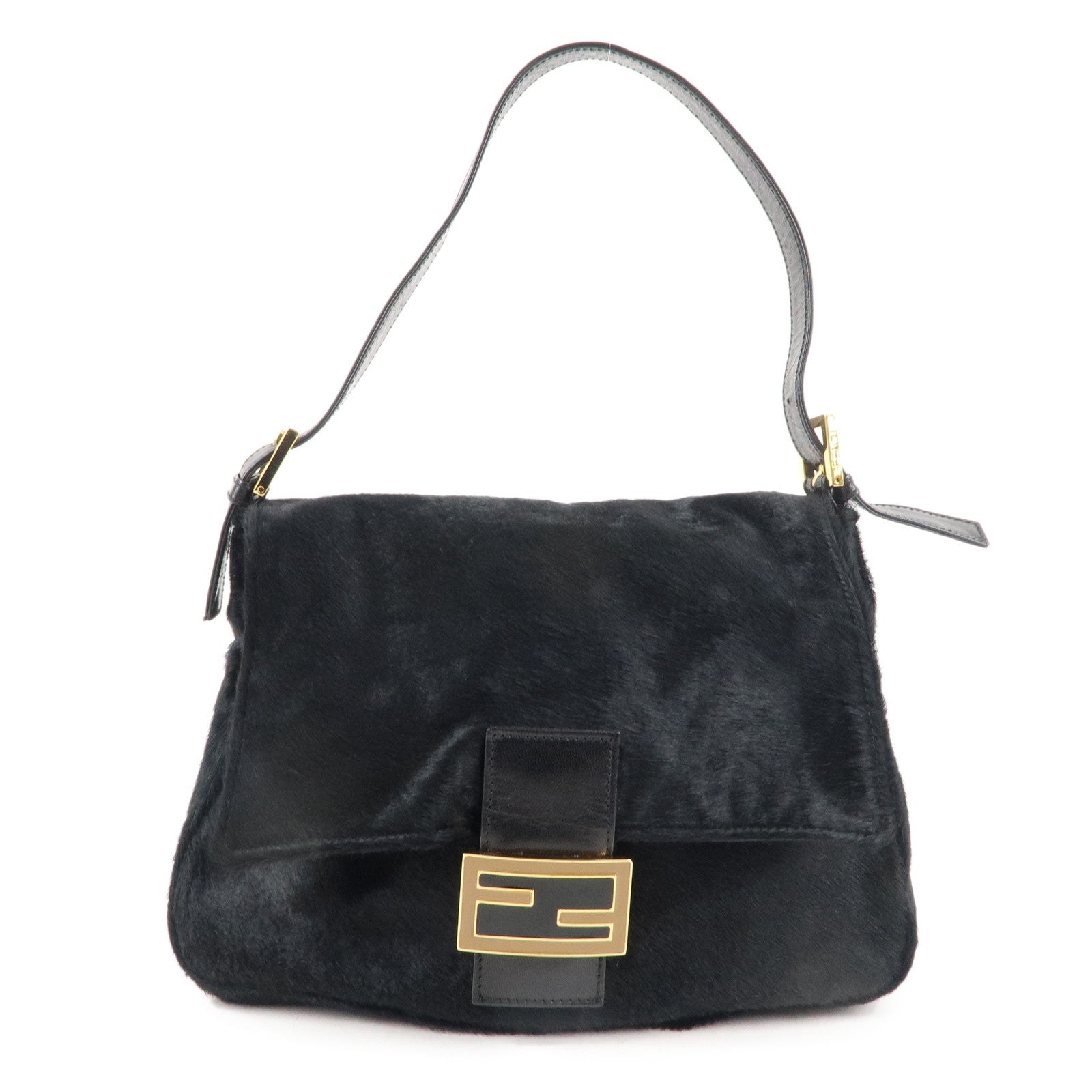 FNDI Mamma Baguette Unborn Calf Leather Shoulder Bag Bleck 26325