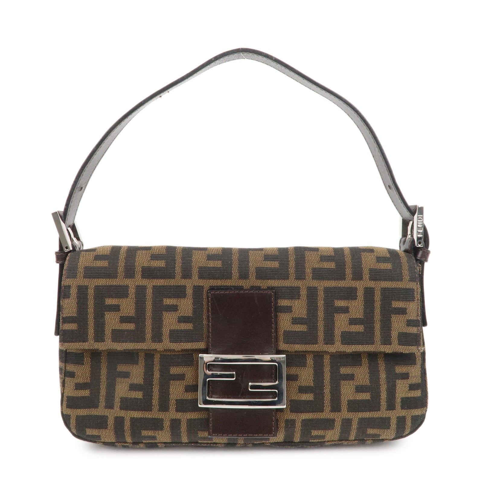FNDI Mamma Baguette Canvas Leather Shoulder Bag Brown Black 26424