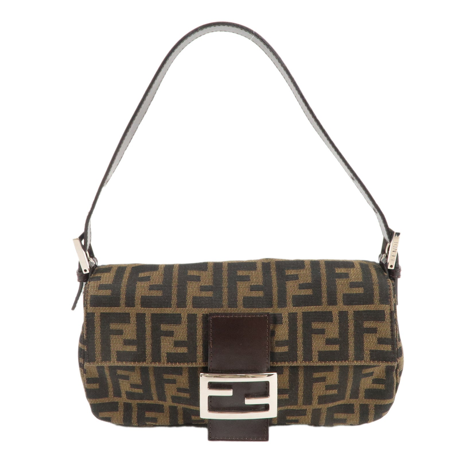 FNDI Mamma Baguette Zucca Canvas Leather Shoulder Bag 26424