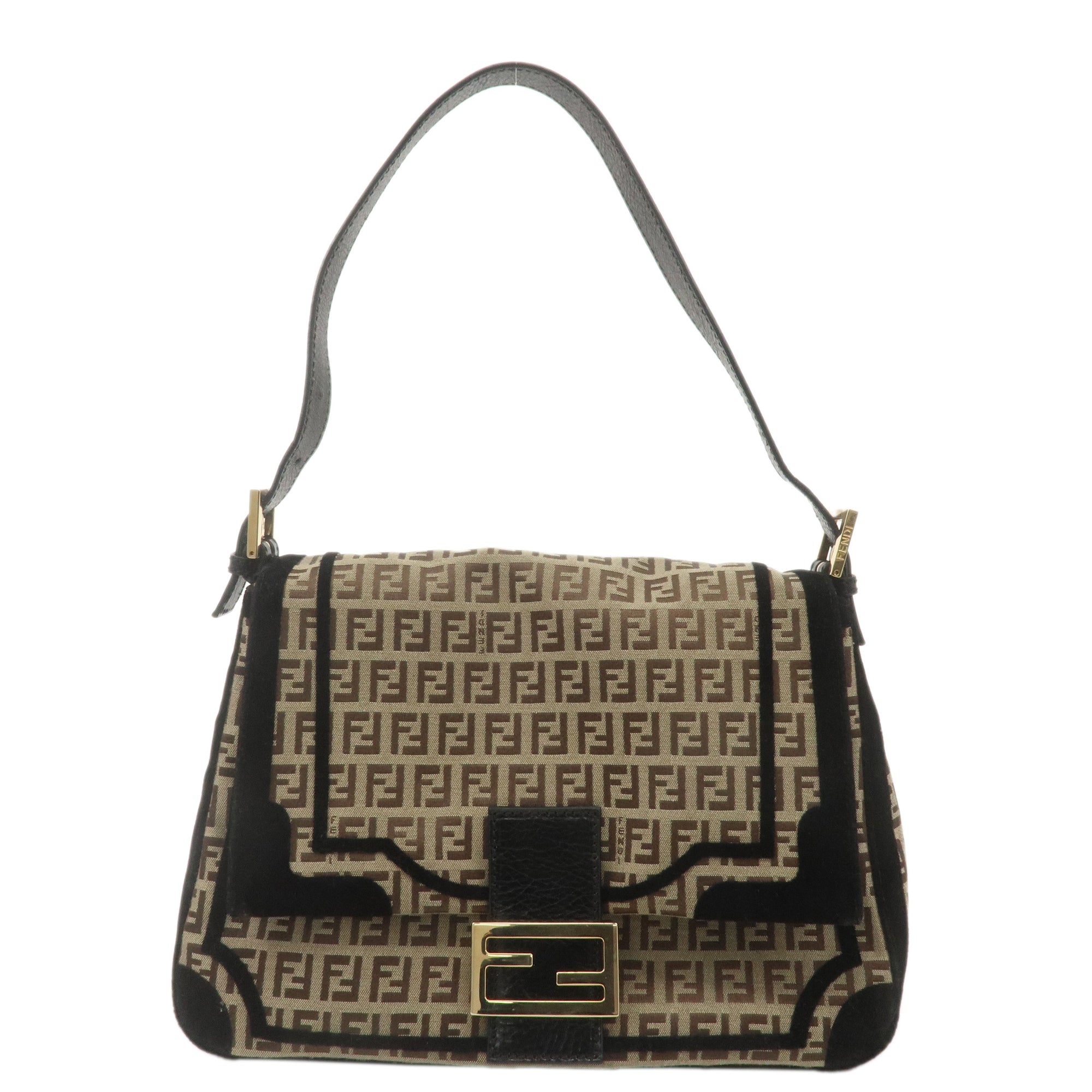 FNDI Mamma Baguette Zucchino Canvas Leather Velour Bag 8BR001