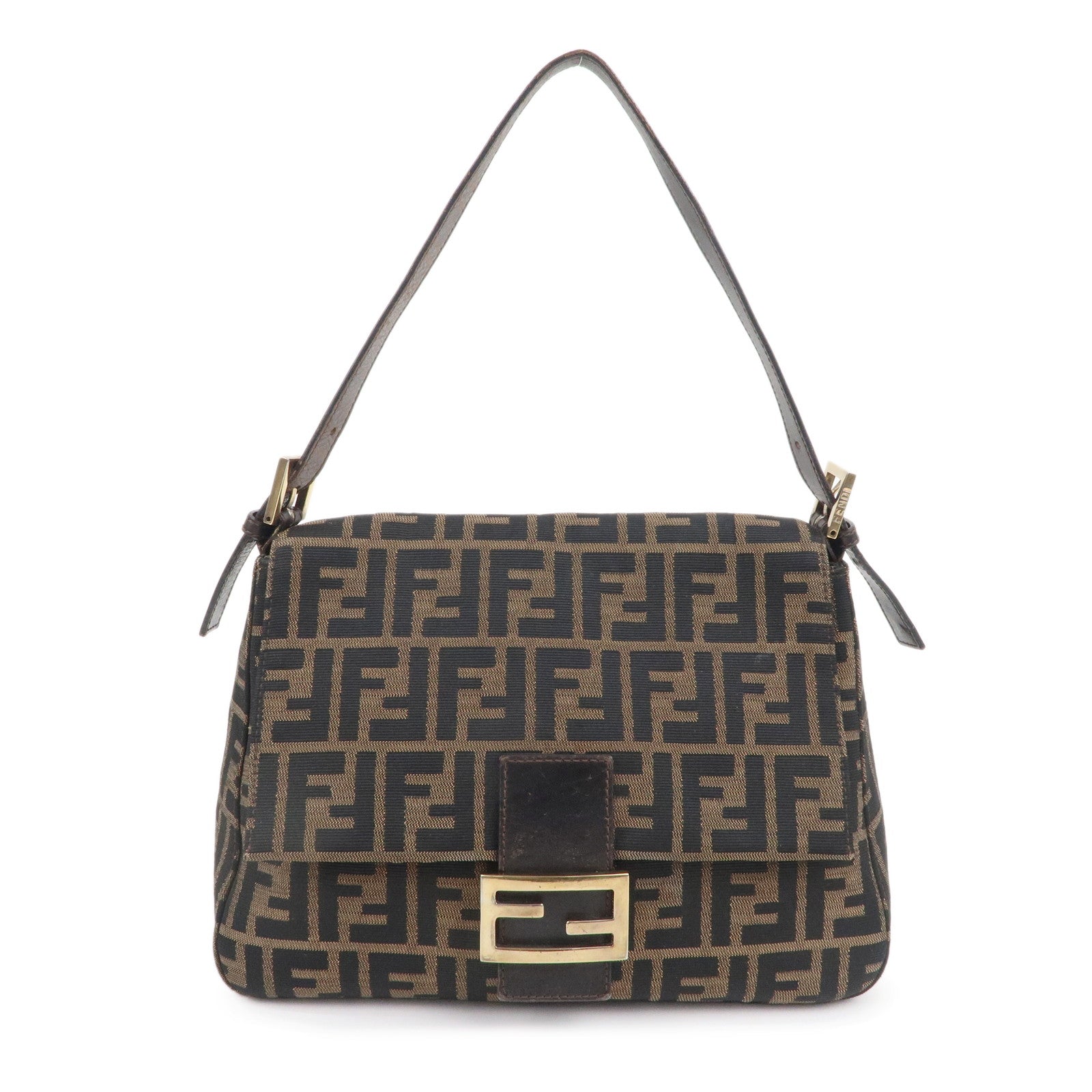 FNDI Mamma Baguette Zucca Canvas Leather Shoulder Bag 26325