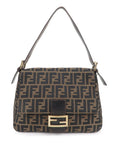 FNDI Mamma Baguette Zucca Canvas Leather Shoulder Bag 26325