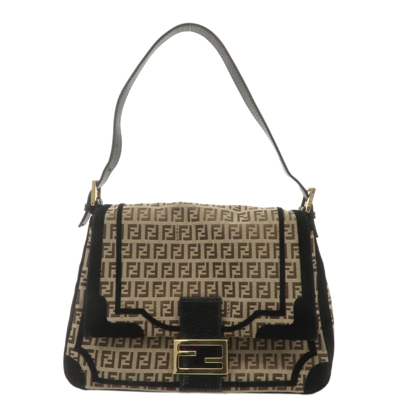 FNDI Mamma Baguette Zucchino Canvas Leather Velour Bag 8BR001