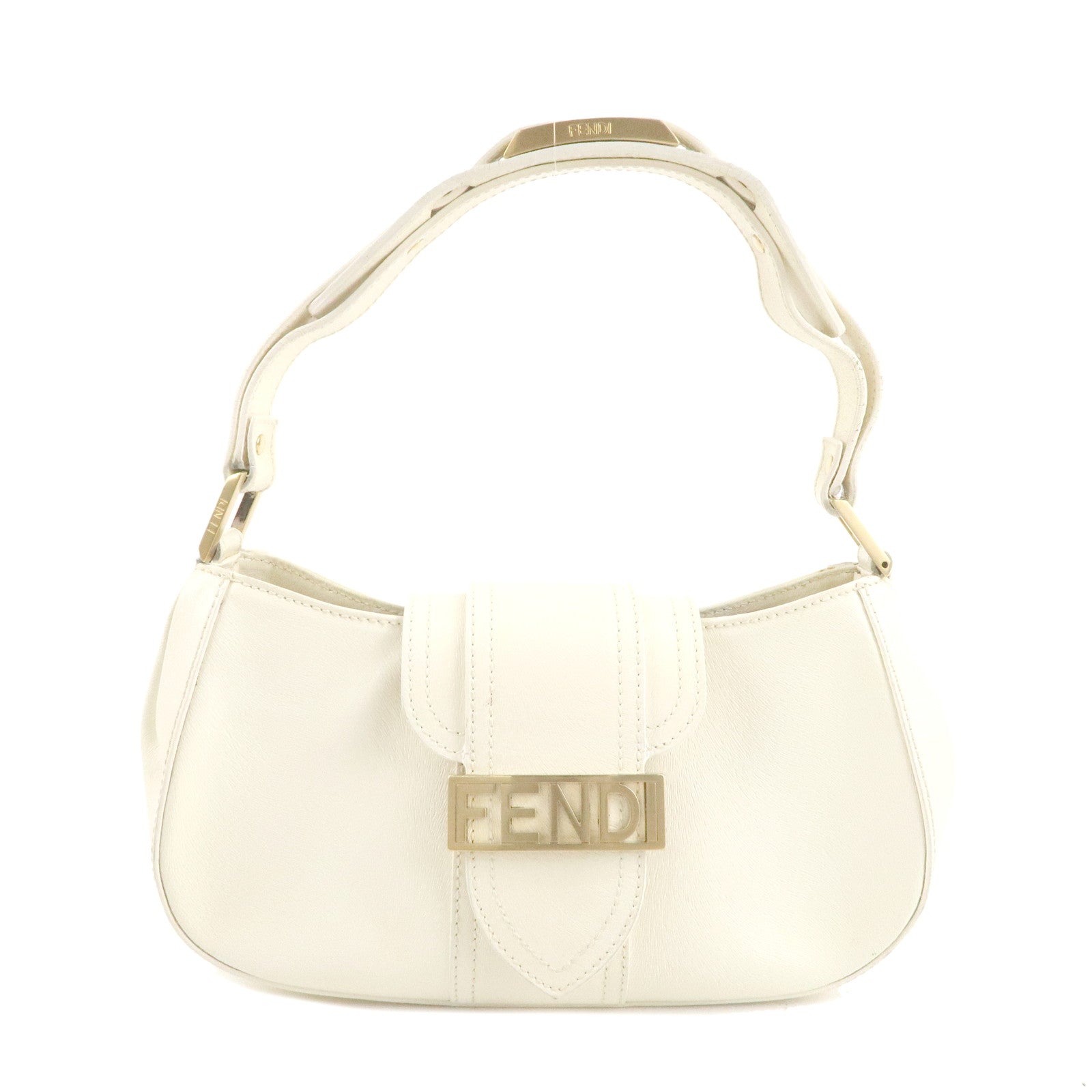 FNDI Leather Shoulder Bag Hand Bag White 8BR396