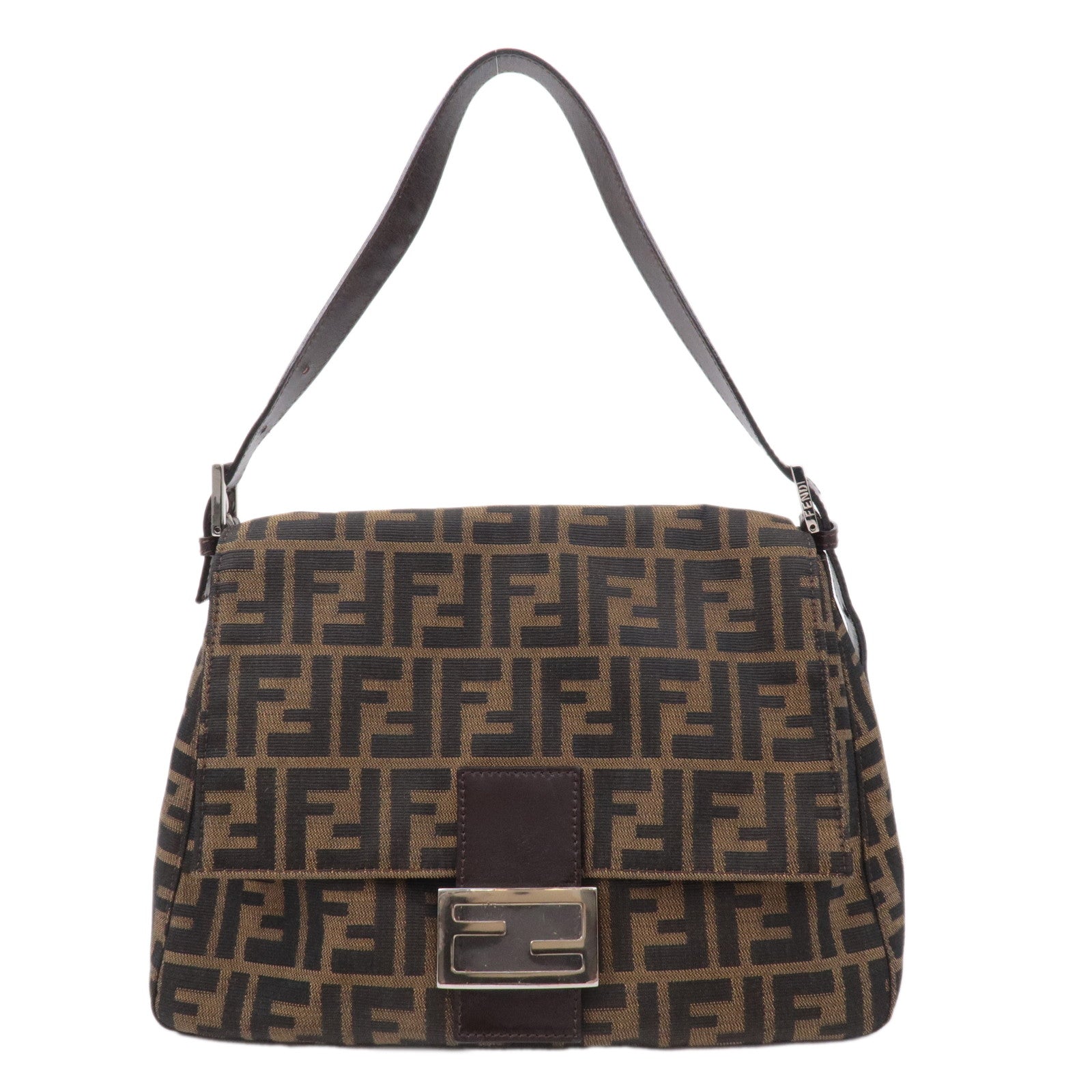 FNDI Mamma Baguette Zucca Canvas Leather Shoulder Bag 26325