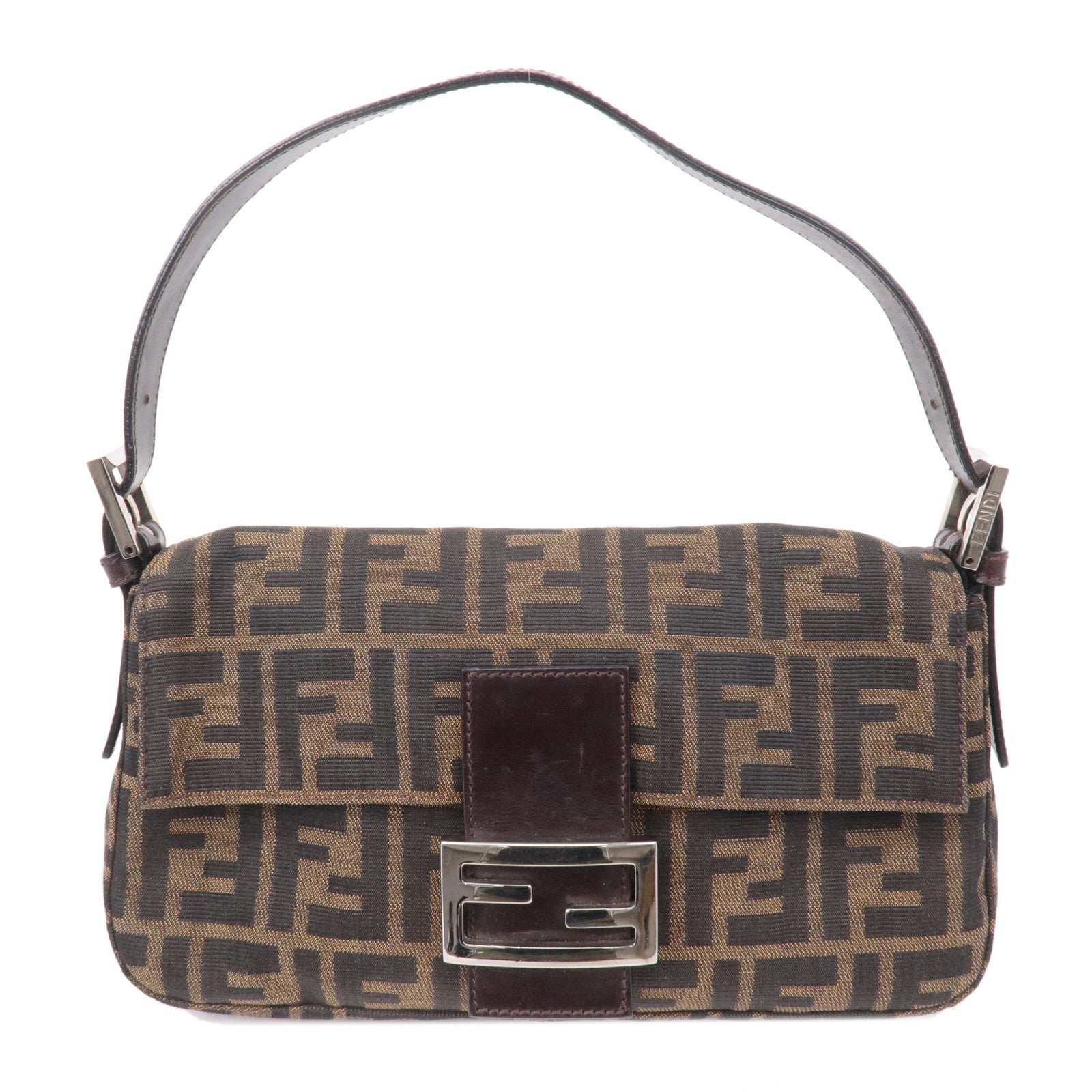 FNDI Mamma Baguette Canvas Leather Shoulder Bag Brown 26424