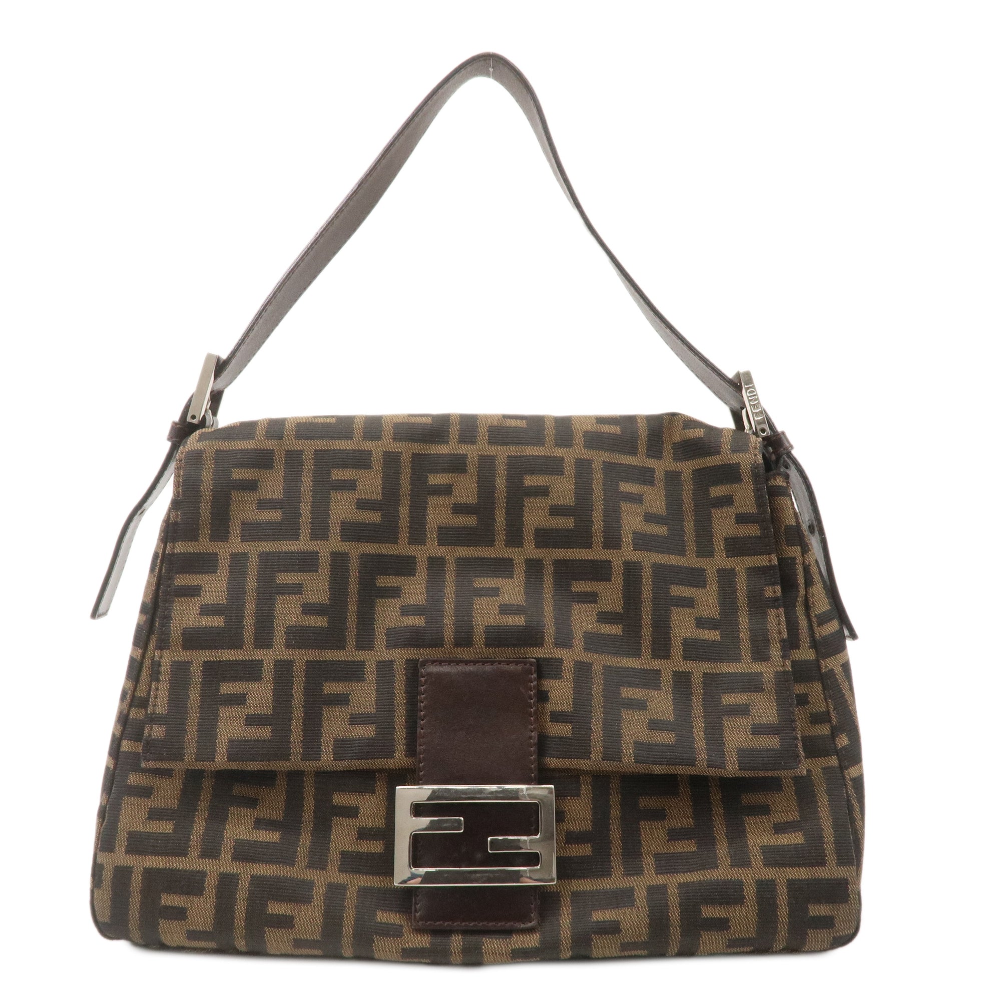 FNDI Mamma Baguette Zucca Canvas Leather Bag Brown Black 26325