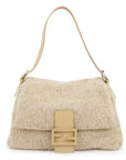 FNDI Mamma Baguette Wool Knit Leather Shoulder Bag Beige 26325