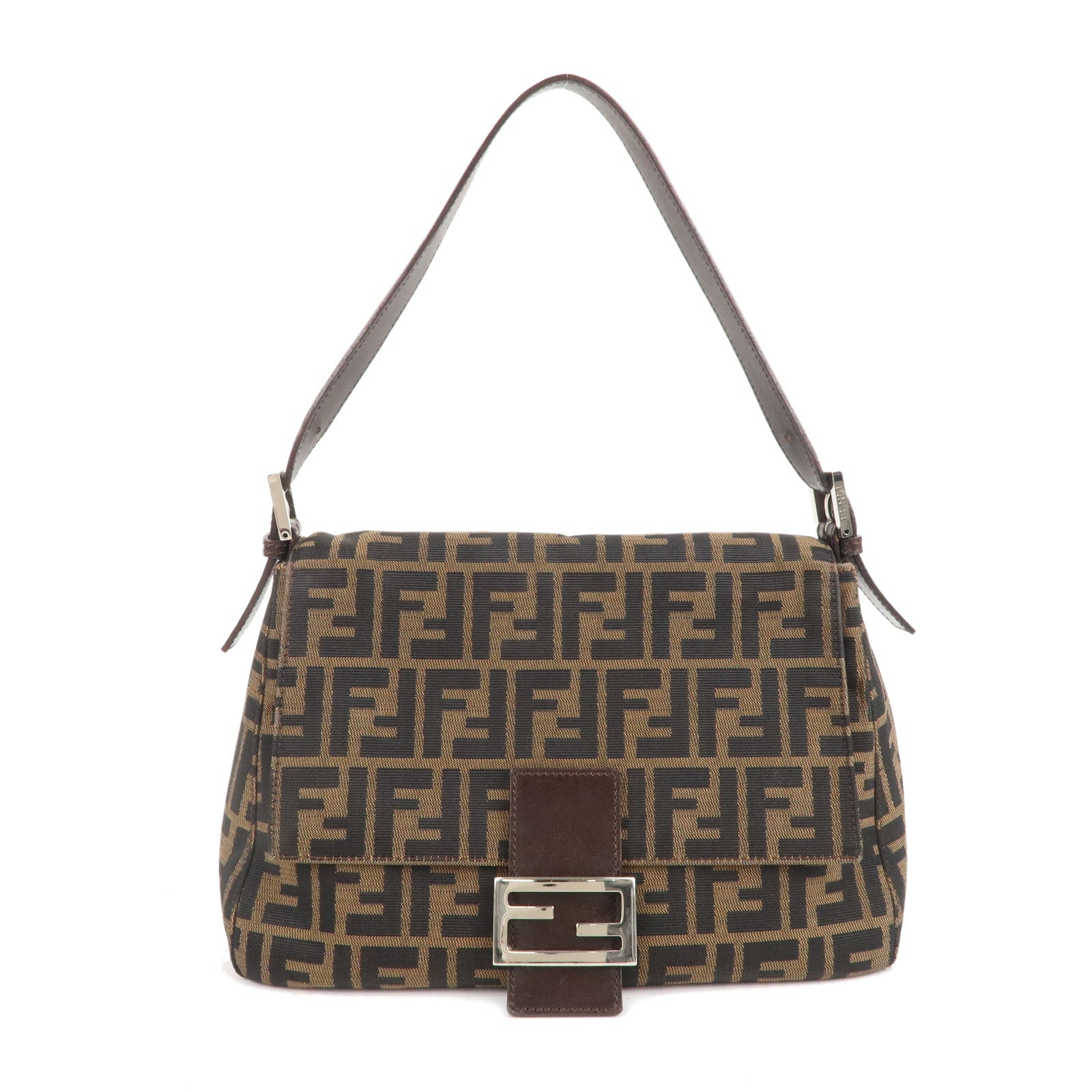 FNDI Mamma Baguette Zucca Canvas Leather Shoulder Bag 26325