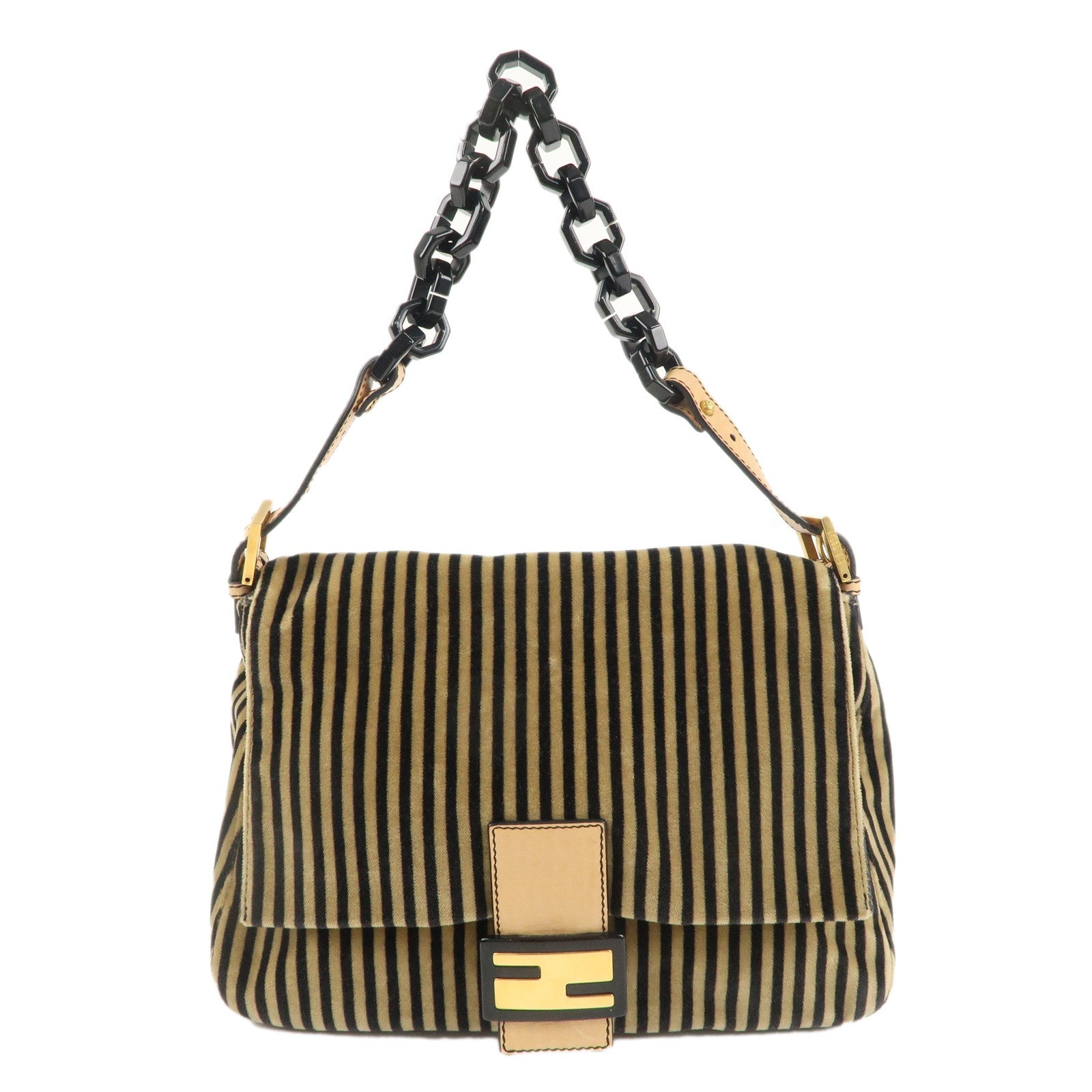FNDI Mamma Baguette Velour Leather Stripe Shoulder Bag 8BR001