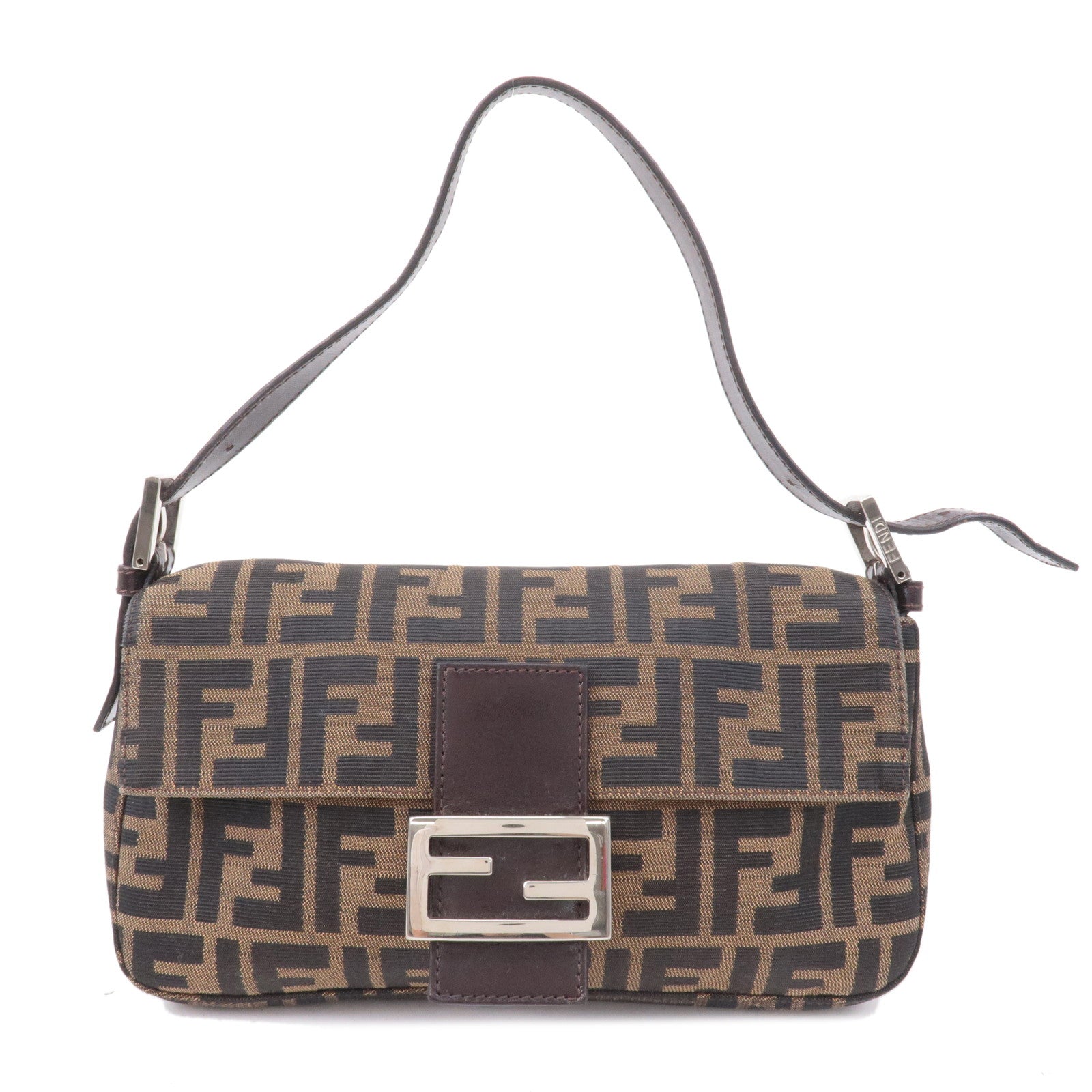 FNDI Mamma Baguette Zucca Canvas Leather Bag Brown 26424