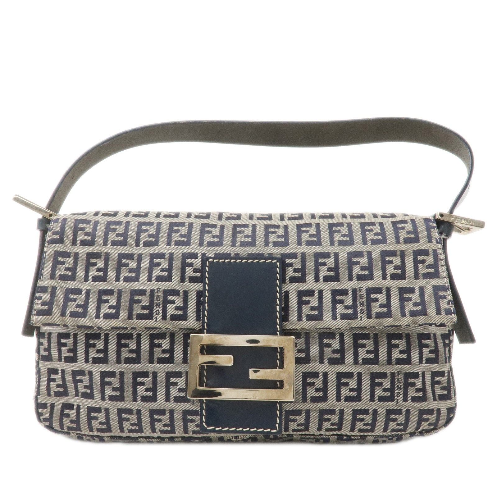 FNDI Mamma Baguette Canvas Shoulder Bag Brown Navy 26424