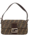 FNDI Mamma Baguette Canvas Leather Shoulder Bag Brown Black 26424