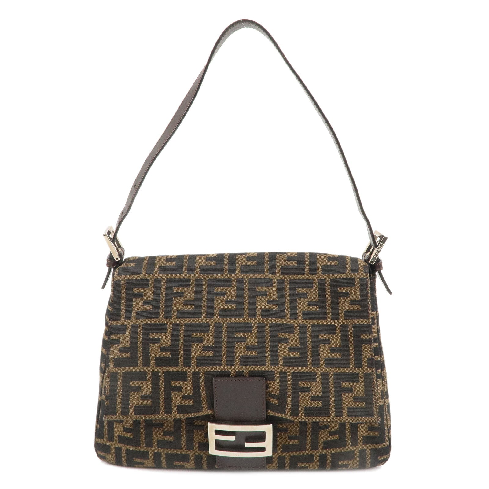 FNDI Mamma Baguette Zucca Canvas Leather Shoulder Bag 26325