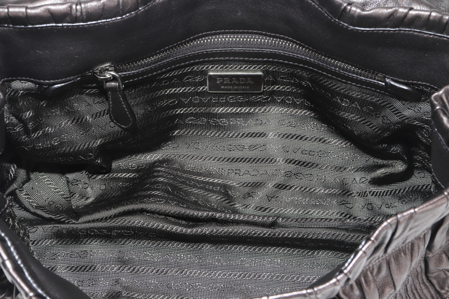 PRD BR PUSHLOCK FLAP BAG METALIC GREY LEATHER SILVER HARDWARE WITH DUST COVER