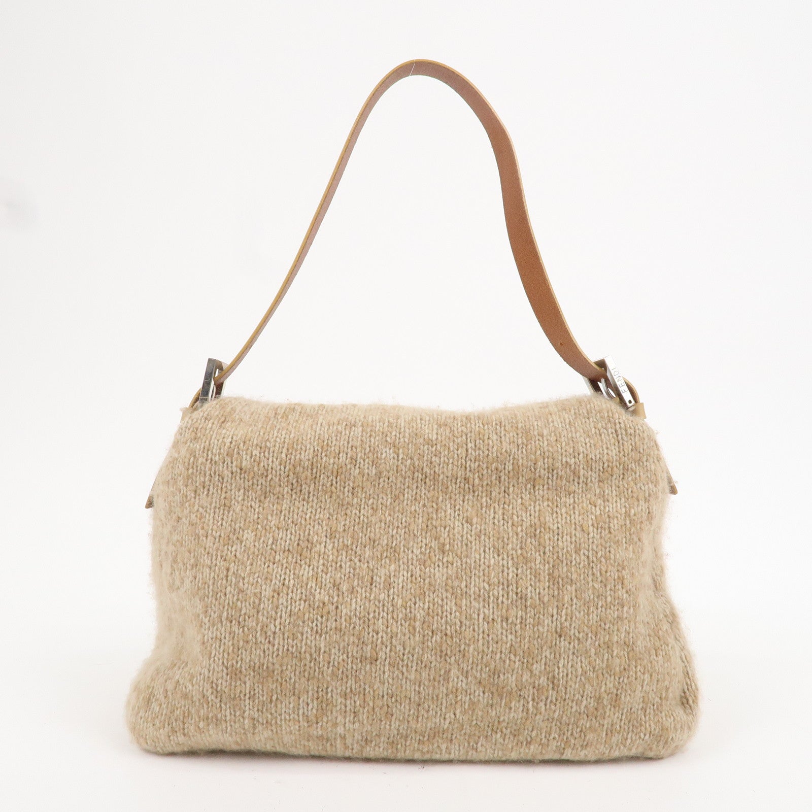 FNDI Mamma Baguette Wool Knit Leather Shoulder Bag Beige 26325