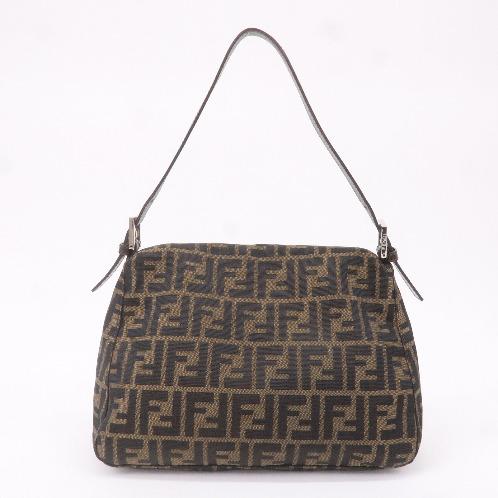 FNDI Mamma Baguette Zucca Canvas Leather Shoulder Bag 26325