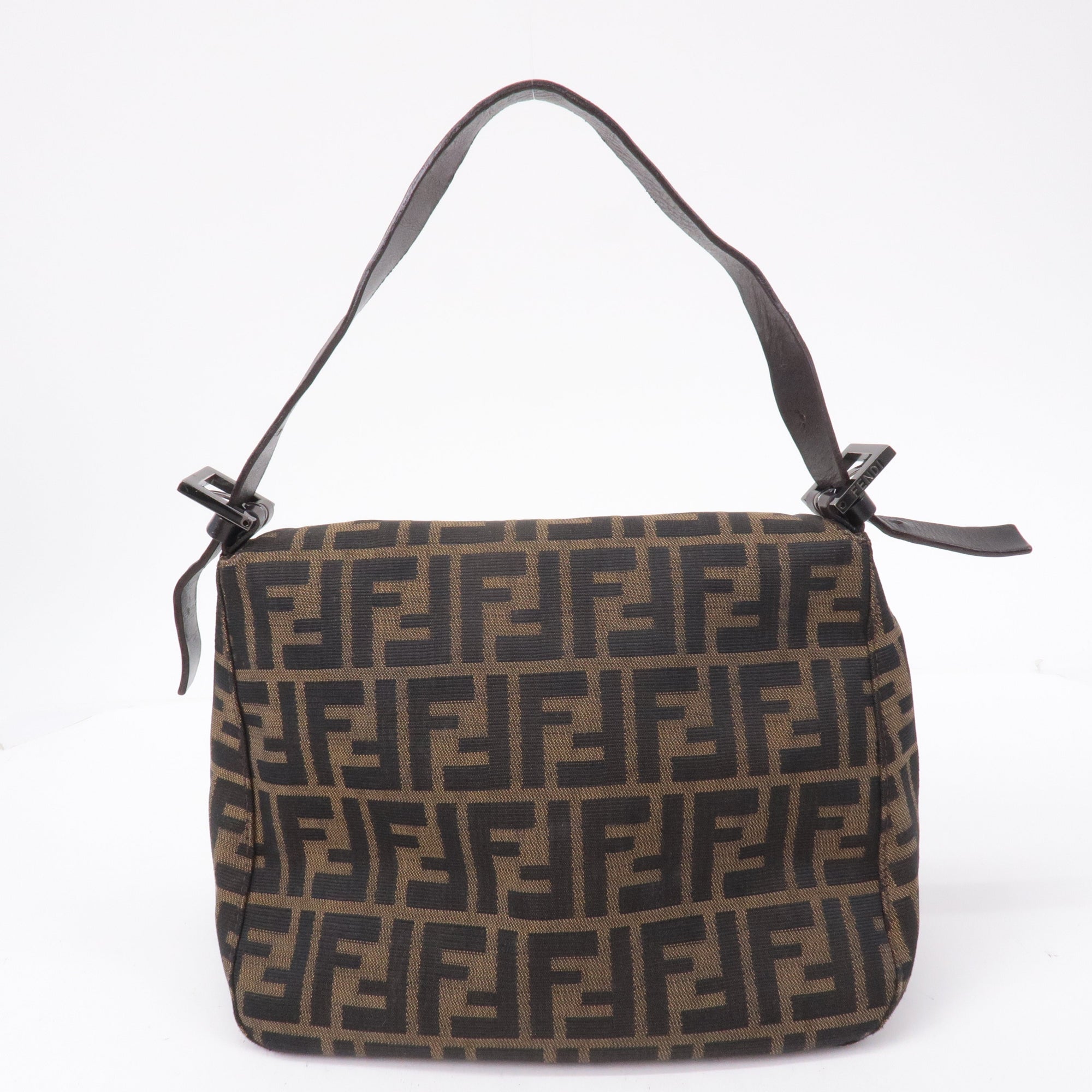 FNDI Mamma Baguette Zucca Canvas Leather Shoulder Bag 8BR004