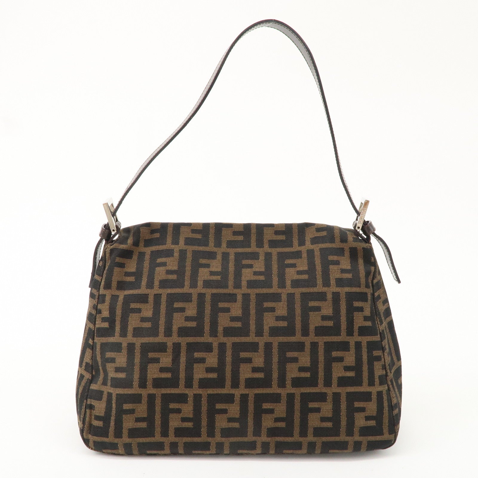 FNDI Mamma Baguette Zucca Canvas Leather Bag Brown Black 26325