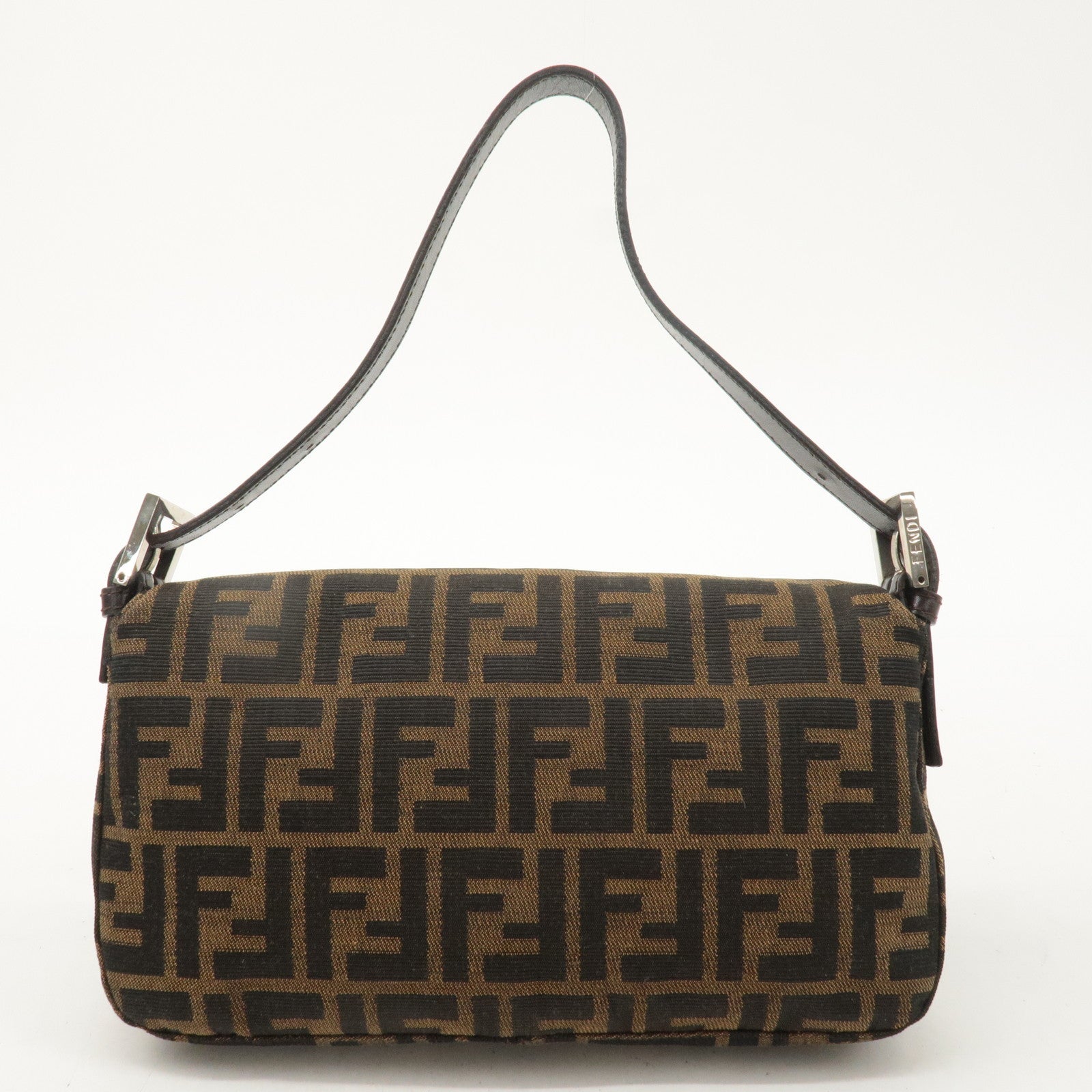 FNDI Mamma Baguette Canvas Leather Shoulder Bag Brown Black 26424
