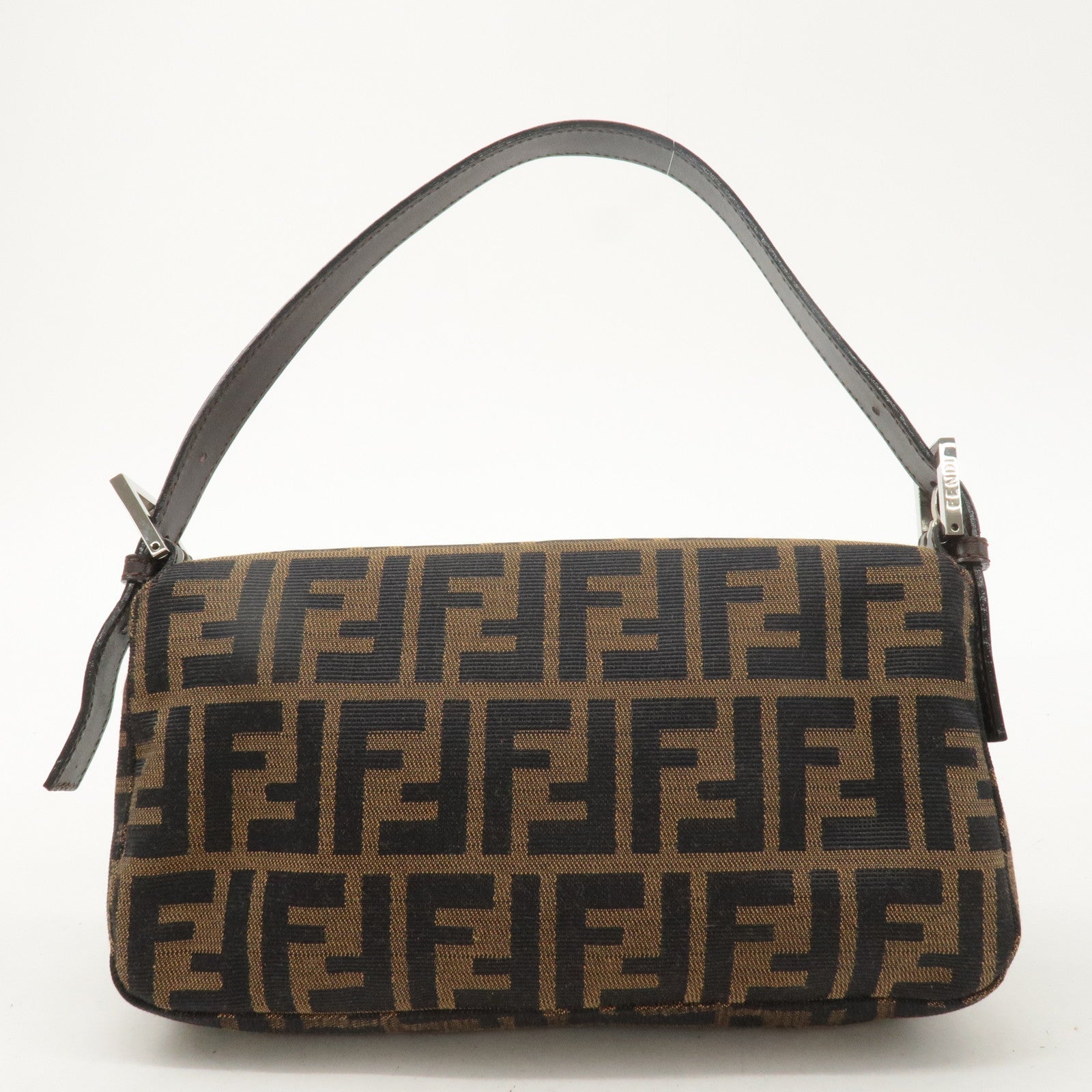 FNDI Mamma Baguette Canvas Leather Shoulder Bag Brown Black 26424