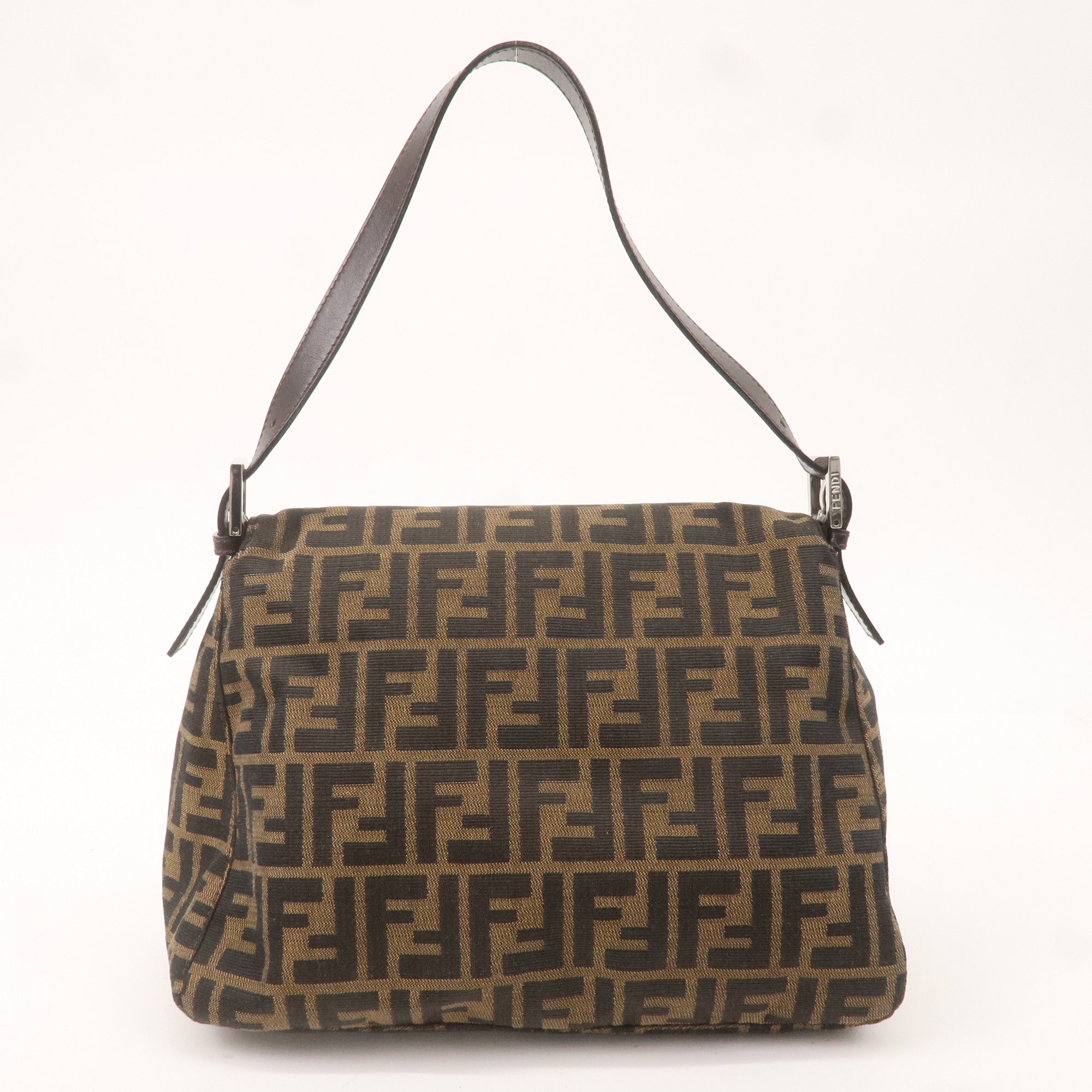 FNDI Mamma Baguette Zucca Canvas Leather Bag Brown Black 26325