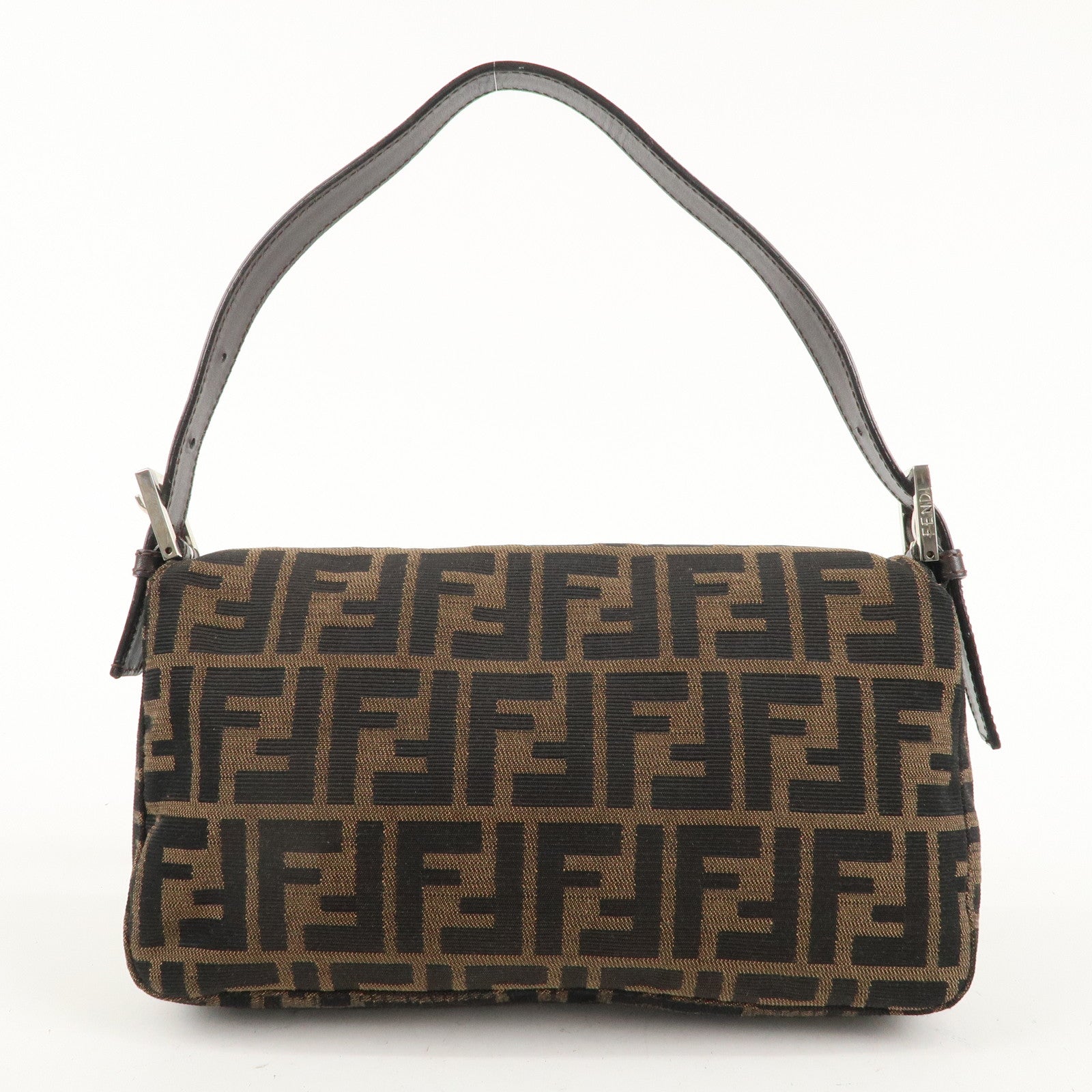 FNDI Mamma Baguette Canvas Leather Shoulder Bag Brown Black 26424