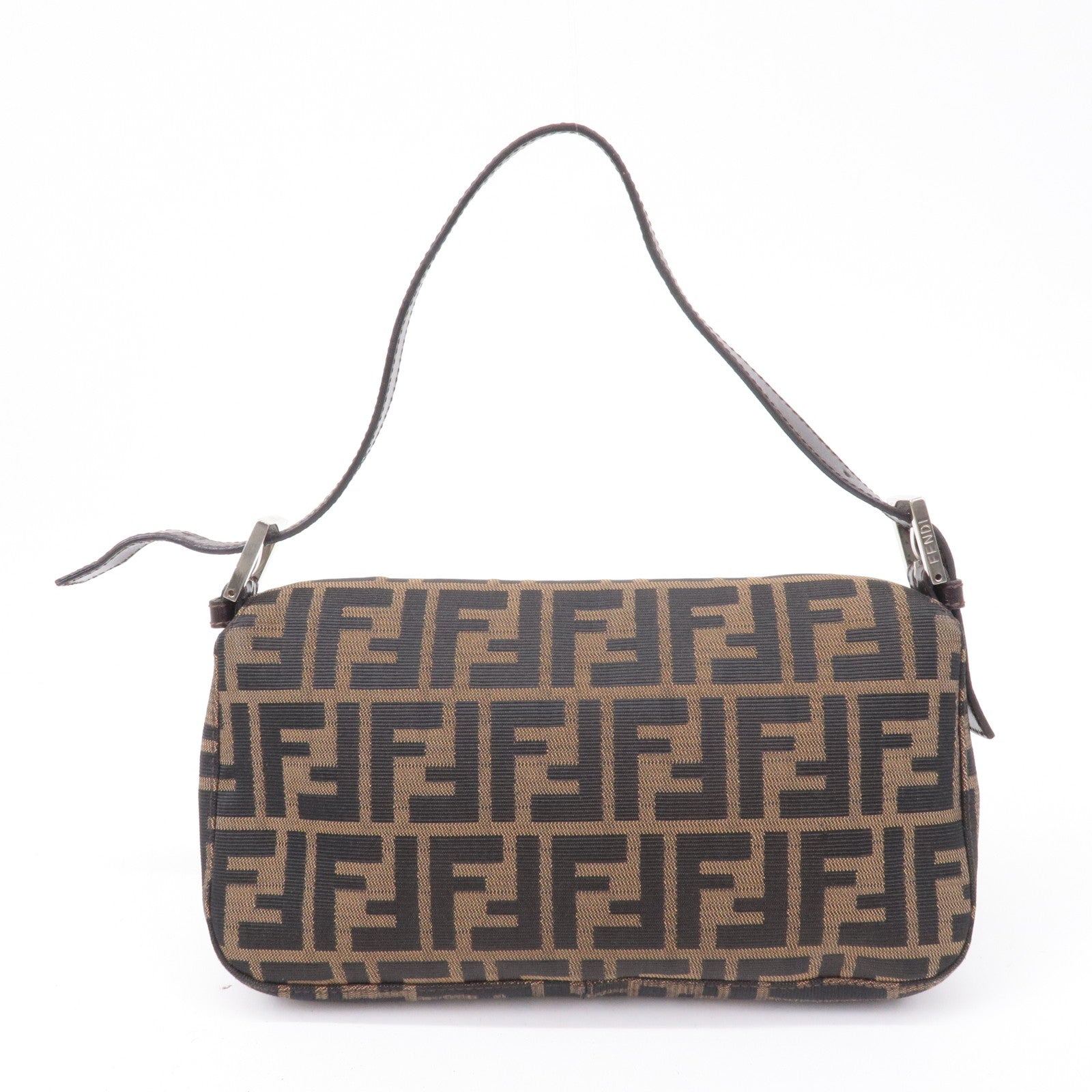 FNDI Mamma Baguette Zucca Canvas Leather Bag Brown 26424