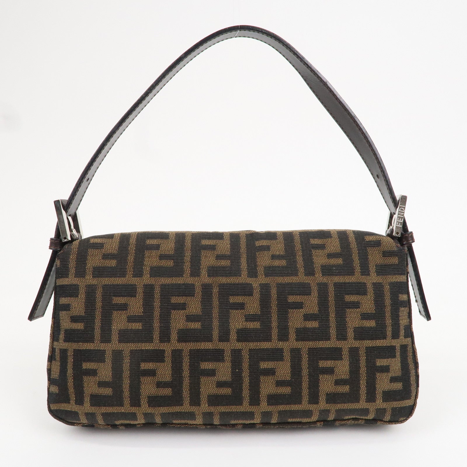 FNDI Mamma Baguette Canvas Leather Shoulder Bag Brown Black 26424