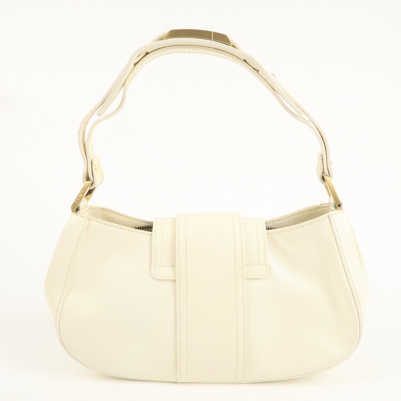 FNDI Leather Shoulder Bag Hand Bag White 8BR396