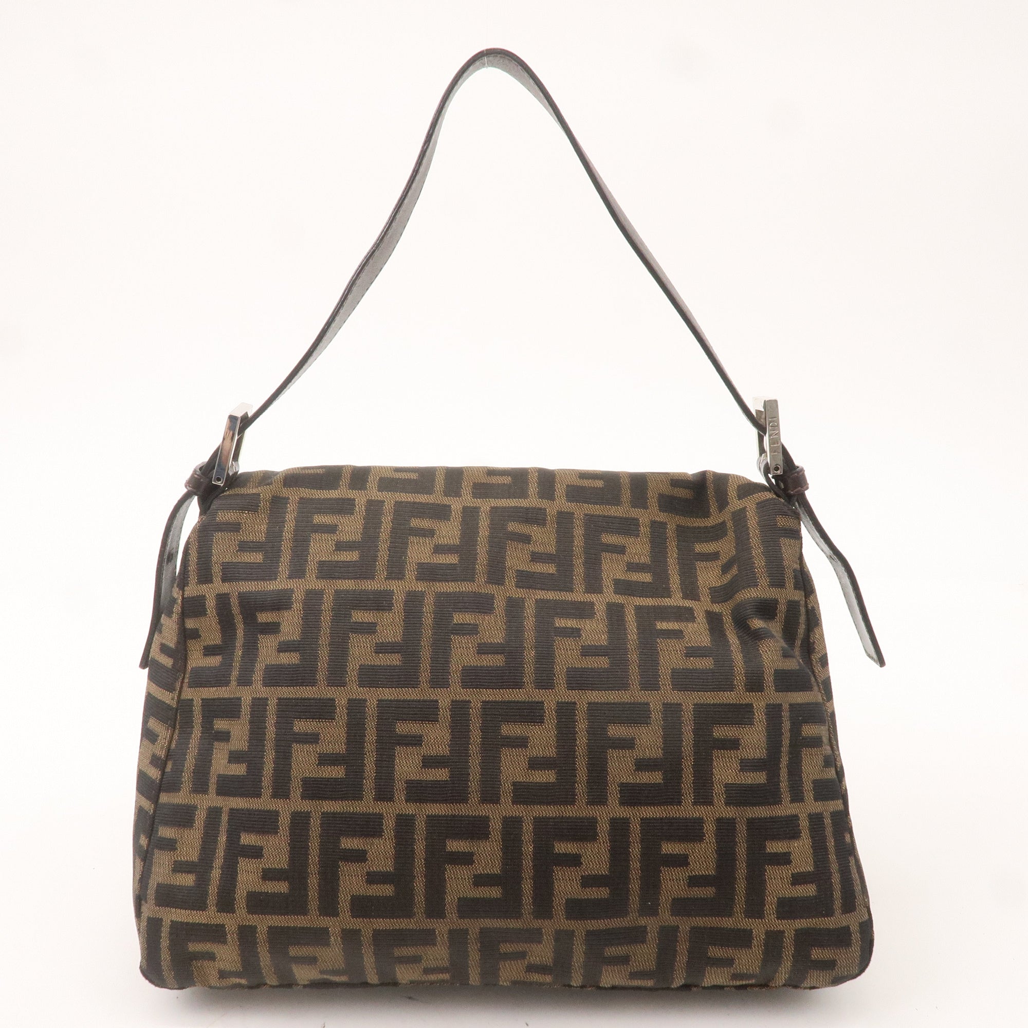 FNDI Mamma Baguette Zucca Canvas Leather Bag Brown Black 26325