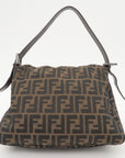 FNDI Mamma Baguette Zucca Canvas Leather Shoulder Bag Brown