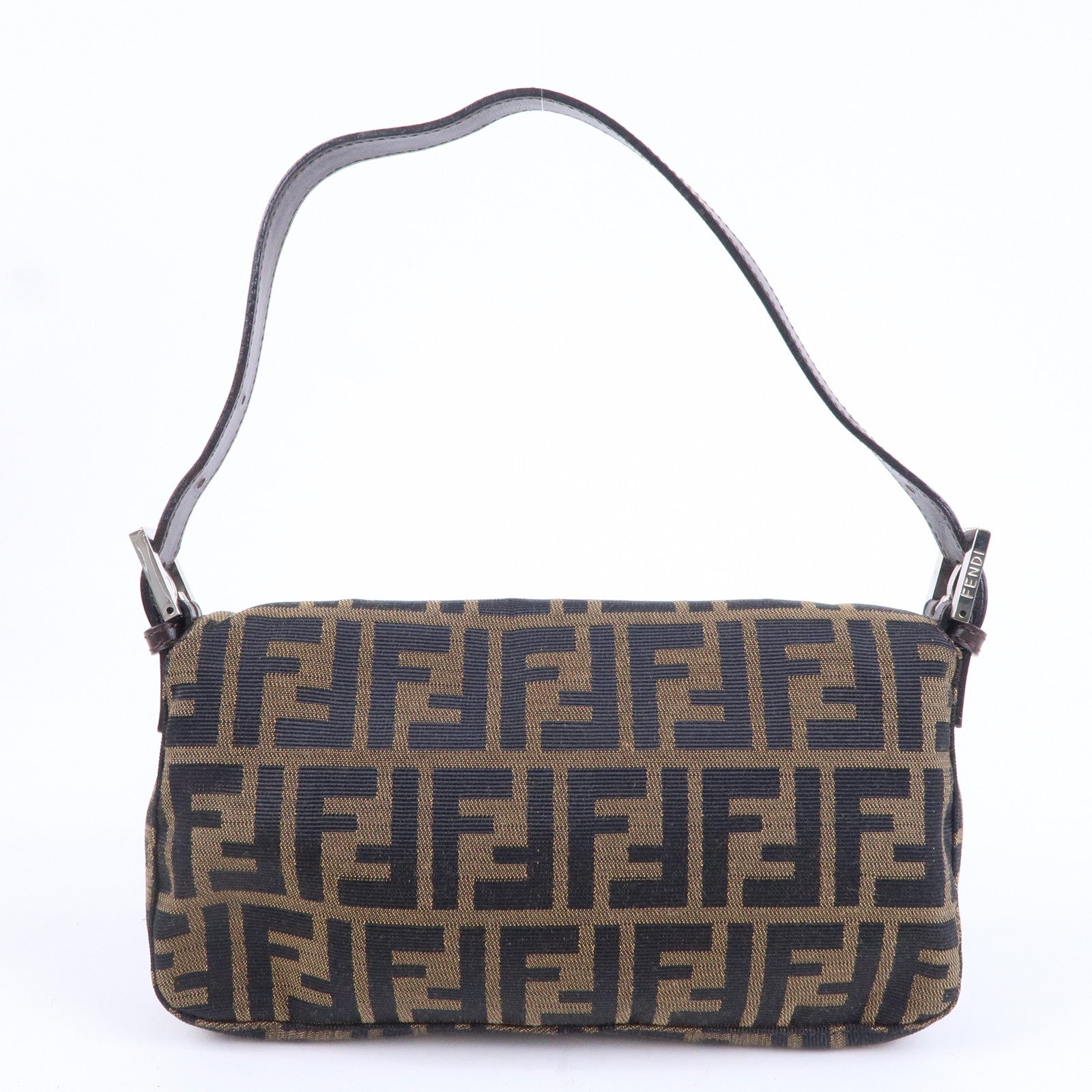 FNDI Mamma Baguette Zucca Canvas Leather Shoulder Bag Brown 26424