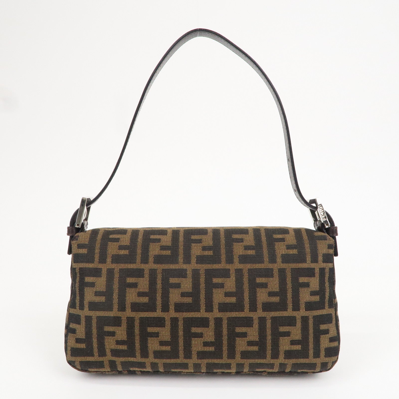 FNDI Mamma Baguette Canvas Leather Shoulder Bag Brown Black 26424