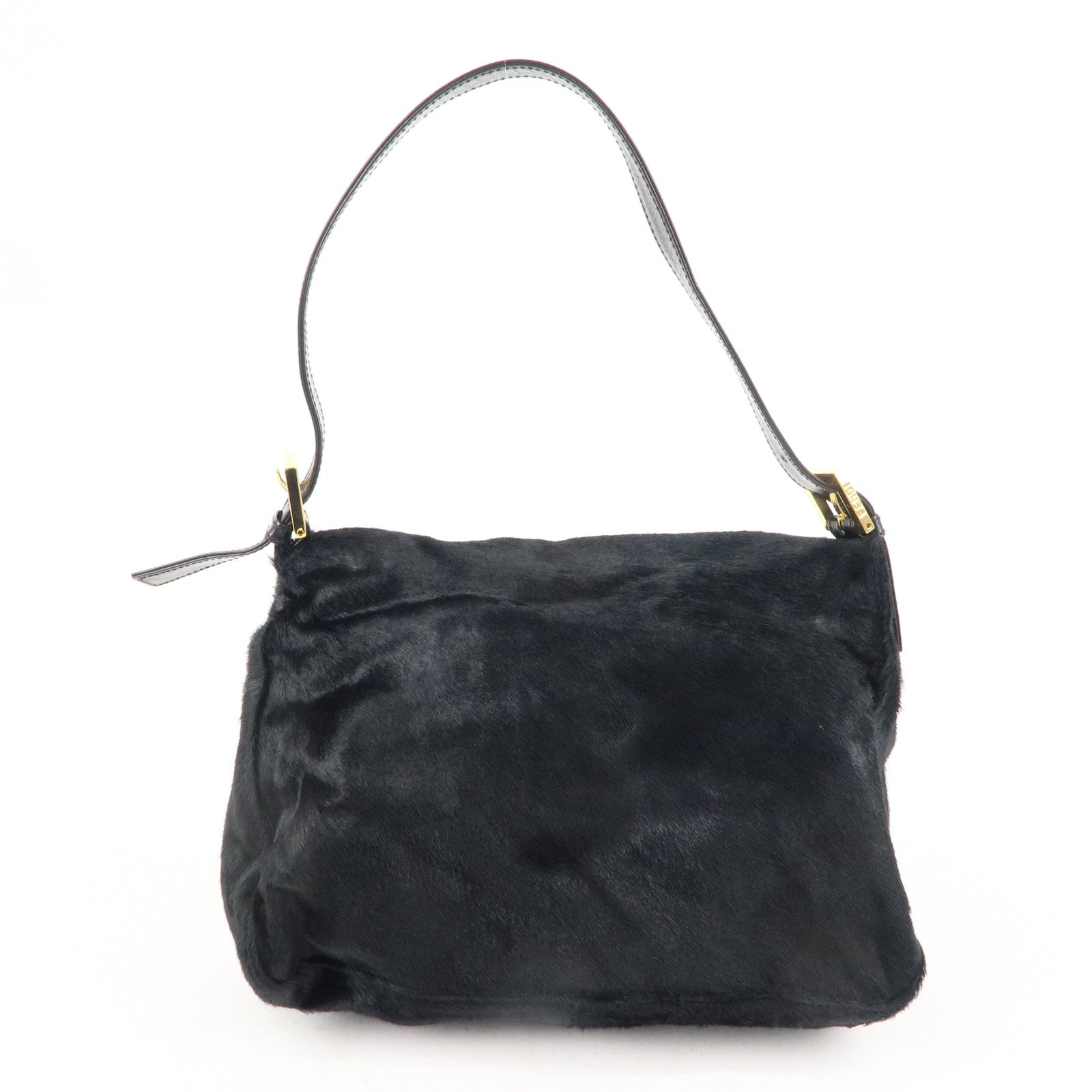 FNDI Mamma Baguette Unborn Calf Leather Shoulder Bag Bleck 26325