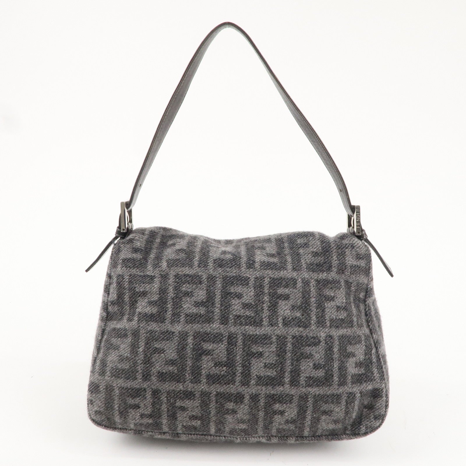 FNDI Mamma Baguette Zucca Wool Leather Shoulder Bag 26325