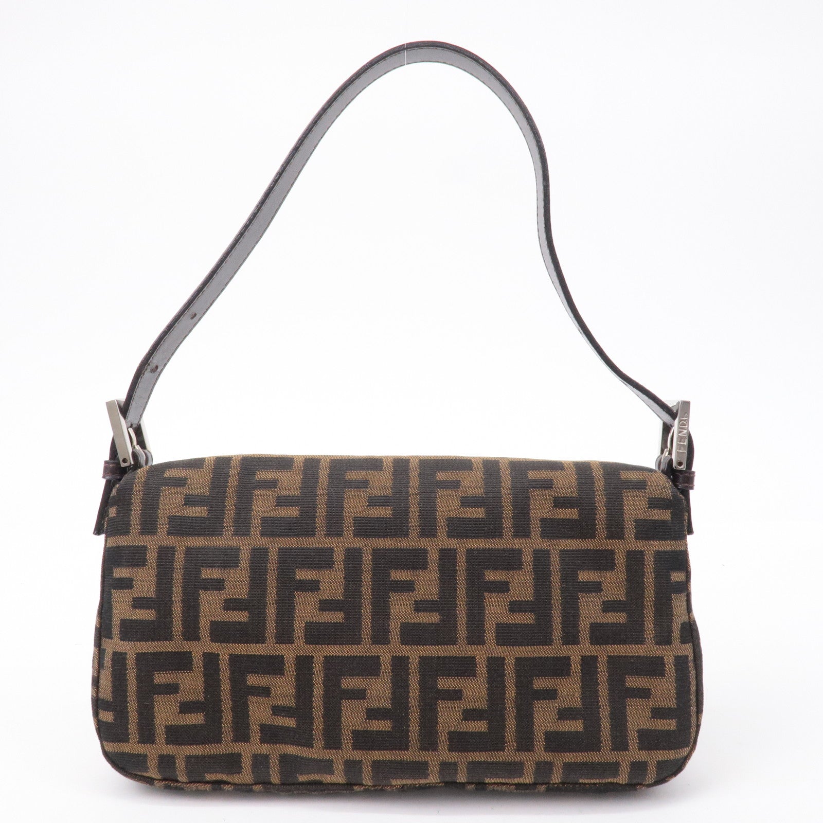 FNDI Mamma Baguette Zucca Canvas Leather Shoulder Bag Brown 26424